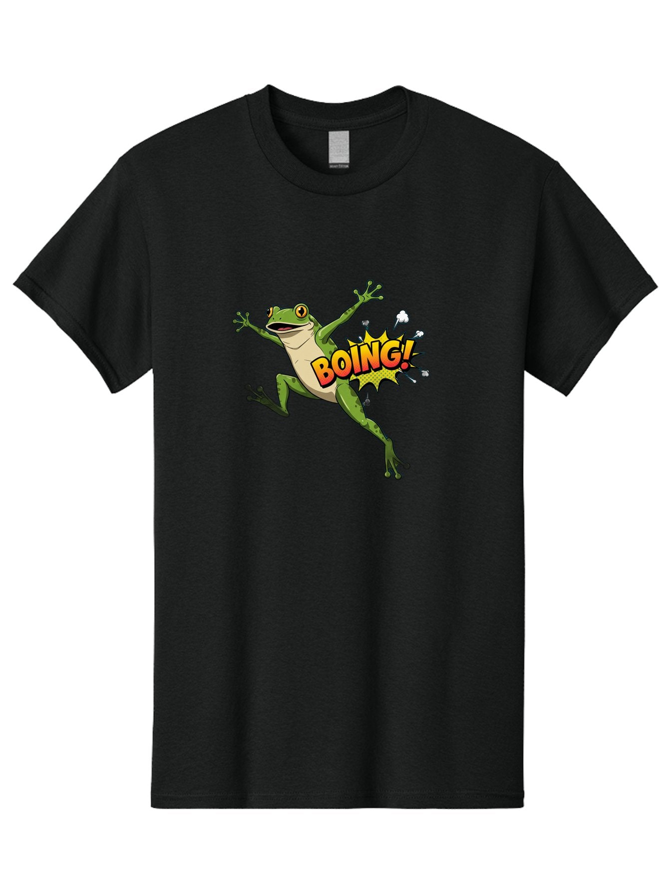 Boing-Frog Men'S Graphic Tee, 100% Cotton, Comfortable Casual Summer Wear, Machine Washable, Cartoon Frog Jumping, Comedic Relief, Humorous Illustration, Action Comic Style, Funny Amphibian, Playful Graphics, Boing! Text Effect, Dynamic Pose Bab692 10