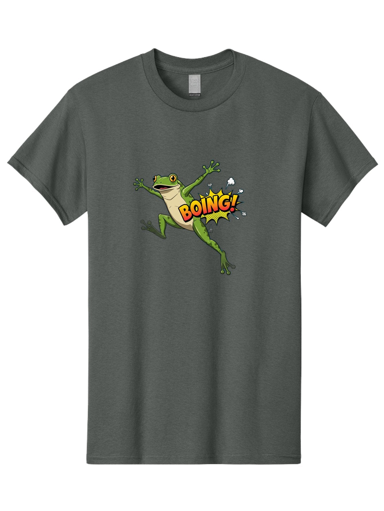 Boing-Frog Men'S Graphic Tee, 100% Cotton, Comfortable Casual Summer Wear, Machine Washable, Cartoon Frog Jumping, Comedic Relief, Humorous Illustration, Action Comic Style, Funny Amphibian, Playful Graphics, Boing! Text Effect, Dynamic Pose Bab692 9