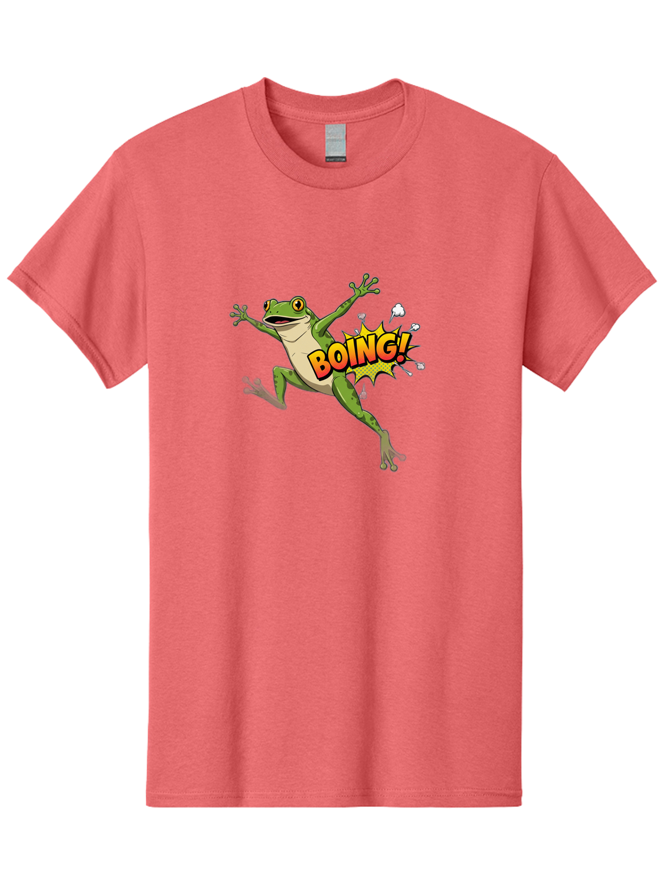 Boing-Frog Men'S Graphic Tee, 100% Cotton, Comfortable Casual Summer Wear, Machine Washable, Cartoon Frog Jumping, Comedic Relief, Humorous Illustration, Action Comic Style, Funny Amphibian, Playful Graphics, Boing! Text Effect, Dynamic Pose Bab692 13