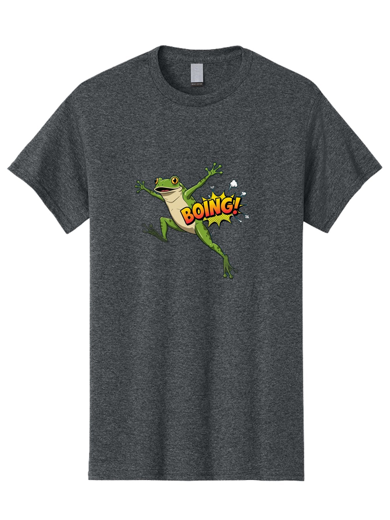 Boing-Frog Men'S Graphic Tee, 100% Cotton, Comfortable Casual Summer Wear, Machine Washable, Cartoon Frog Jumping, Comedic Relief, Humorous Illustration, Action Comic Style, Funny Amphibian, Playful Graphics, Boing! Text Effect, Dynamic Pose Bab692 6