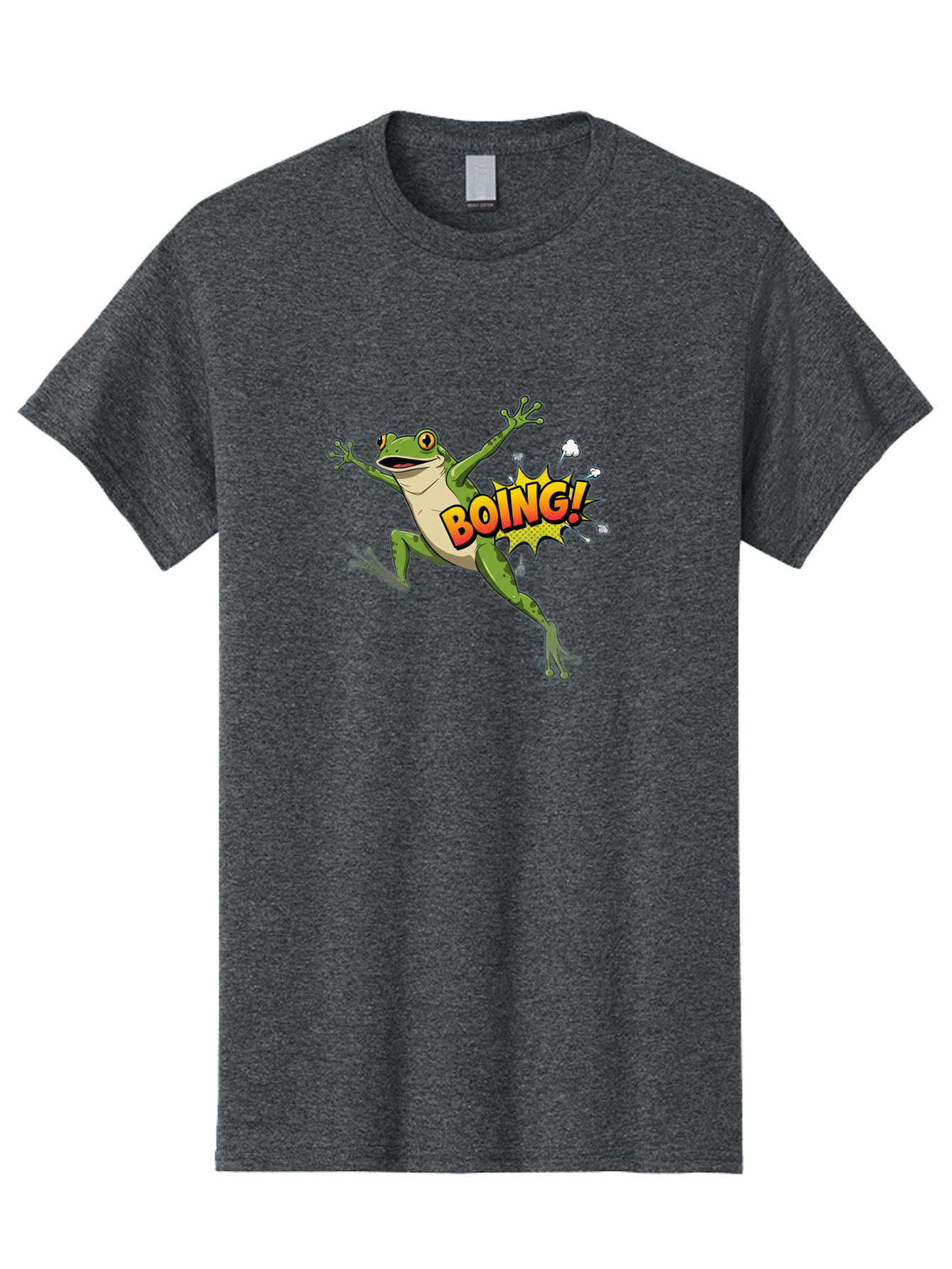 Boing-Frog Men'S Graphic Tee, 100% Cotton, Comfortable Casual Summer Wear, Machine Washable, Cartoon Frog Jumping, Comedic Relief, Humorous Illustration, Action Comic Style, Funny Amphibian, Playful Graphics, Boing! Text Effect, Dynamic Pose Bab692 7