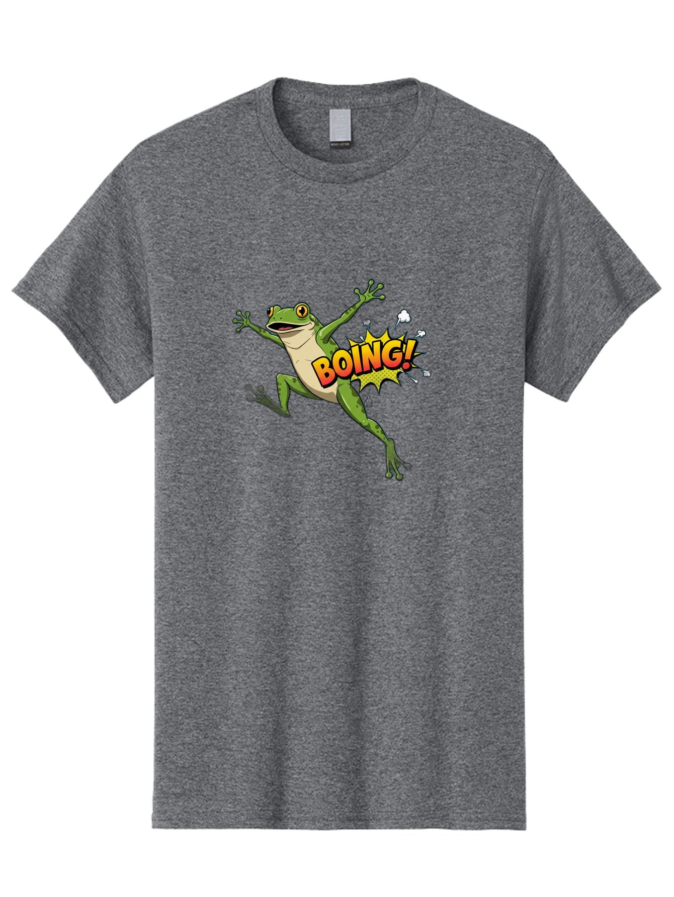 Boing-Frog Men'S Graphic Tee, 100% Cotton, Comfortable Casual Summer Wear, Machine Washable, Cartoon Frog Jumping, Comedic Relief, Humorous Illustration, Action Comic Style, Funny Amphibian, Playful Graphics, Boing! Text Effect, Dynamic Pose Bab692 11