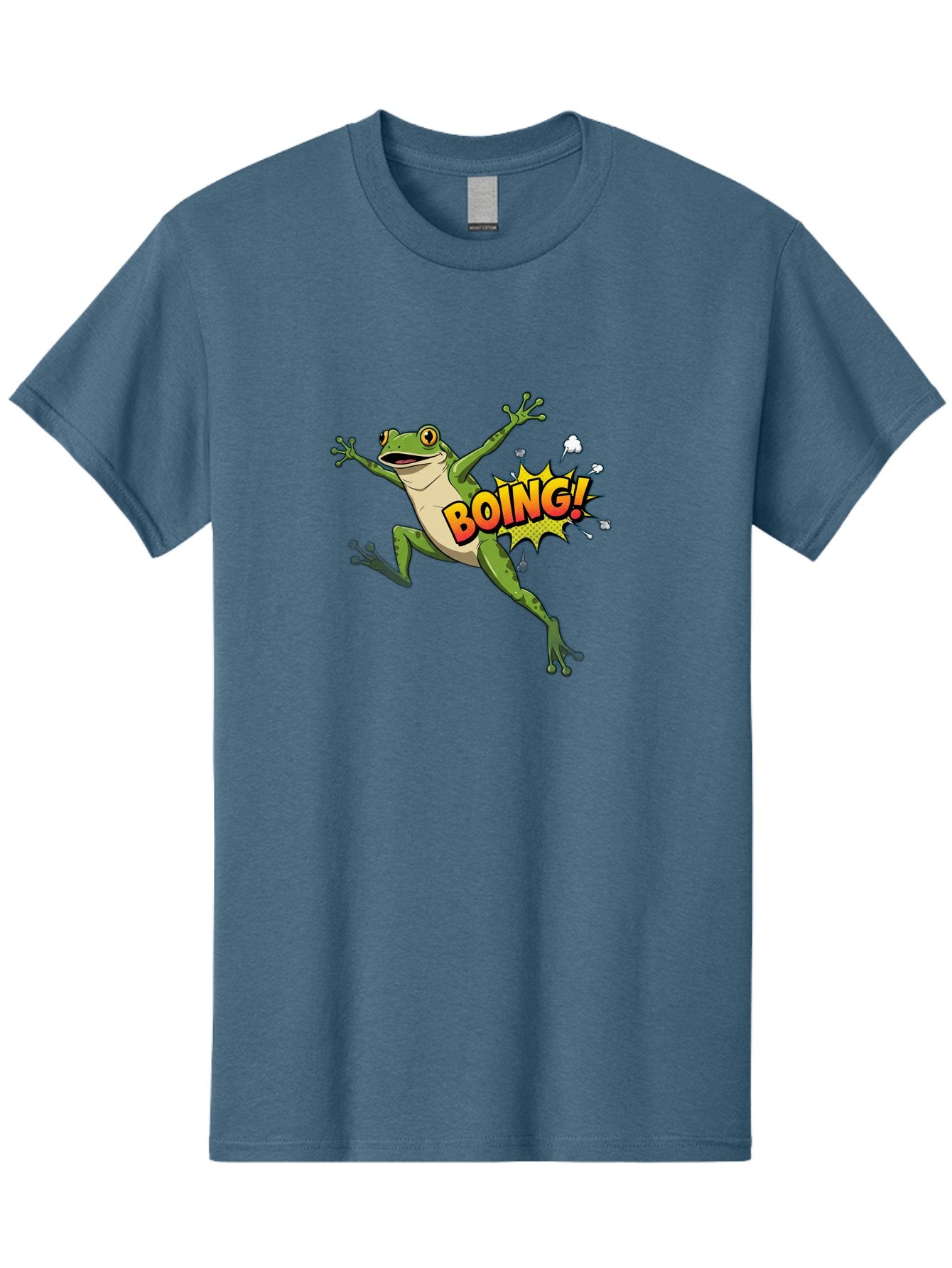 Boing-Frog Men'S Graphic Tee, 100% Cotton, Comfortable Casual Summer Wear, Machine Washable, Cartoon Frog Jumping, Comedic Relief, Humorous Illustration, Action Comic Style, Funny Amphibian, Playful Graphics, Boing! Text Effect, Dynamic Pose Bab692 15