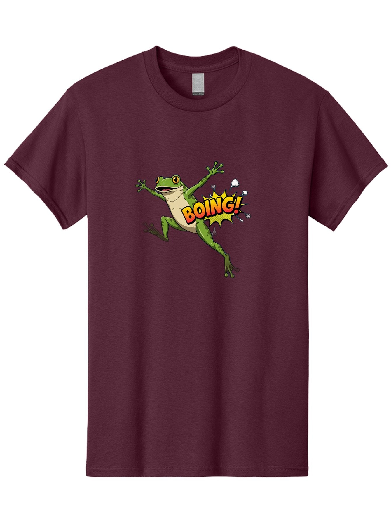 Boing-Frog Men'S Graphic Tee, 100% Cotton, Comfortable Casual Summer Wear, Machine Washable, Cartoon Frog Jumping, Comedic Relief, Humorous Illustration, Action Comic Style, Funny Amphibian, Playful Graphics, Boing! Text Effect, Dynamic Pose Bab692 5