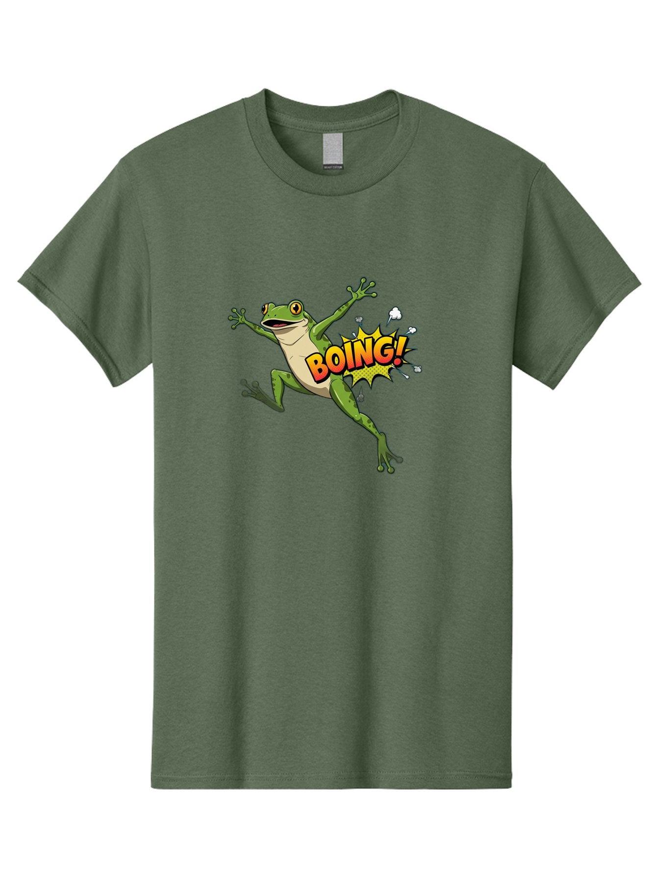 Boing-Frog Men'S Graphic Tee, 100% Cotton, Comfortable Casual Summer Wear, Machine Washable, Cartoon Frog Jumping, Comedic Relief, Humorous Illustration, Action Comic Style, Funny Amphibian, Playful Graphics, Boing! Text Effect, Dynamic Pose Bab692 3