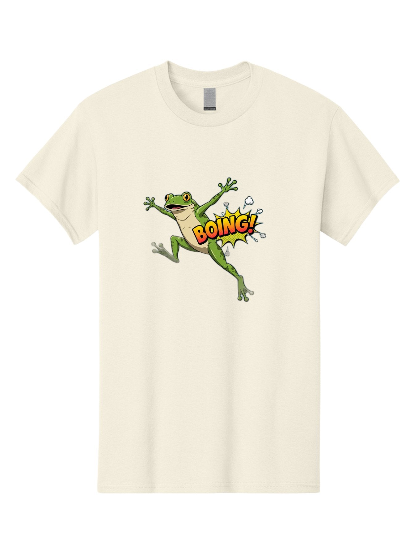Boing-Frog Men'S Graphic Tee, 100% Cotton, Comfortable Casual Summer Wear, Machine Washable, Cartoon Frog Jumping, Comedic Relief, Humorous Illustration, Action Comic Style, Funny Amphibian, Playful Graphics, Boing! Text Effect, Dynamic Pose Bab692 14
