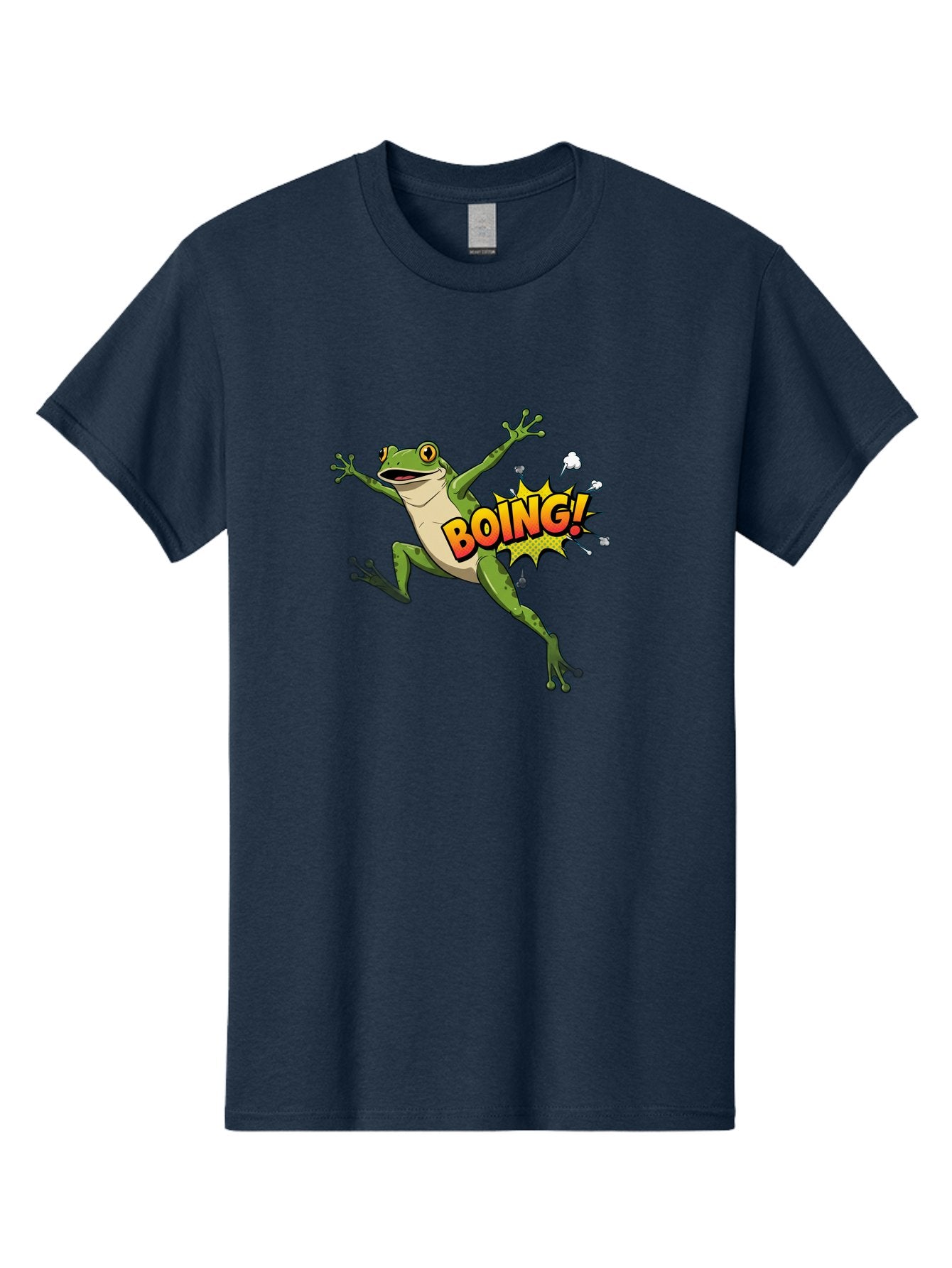 Boing-Frog Men'S Graphic Tee, 100% Cotton, Comfortable Casual Summer Wear, Machine Washable, Cartoon Frog Jumping, Comedic Relief, Humorous Illustration, Action Comic Style, Funny Amphibian, Playful Graphics, Boing! Text Effect, Dynamic Pose Bab692 12