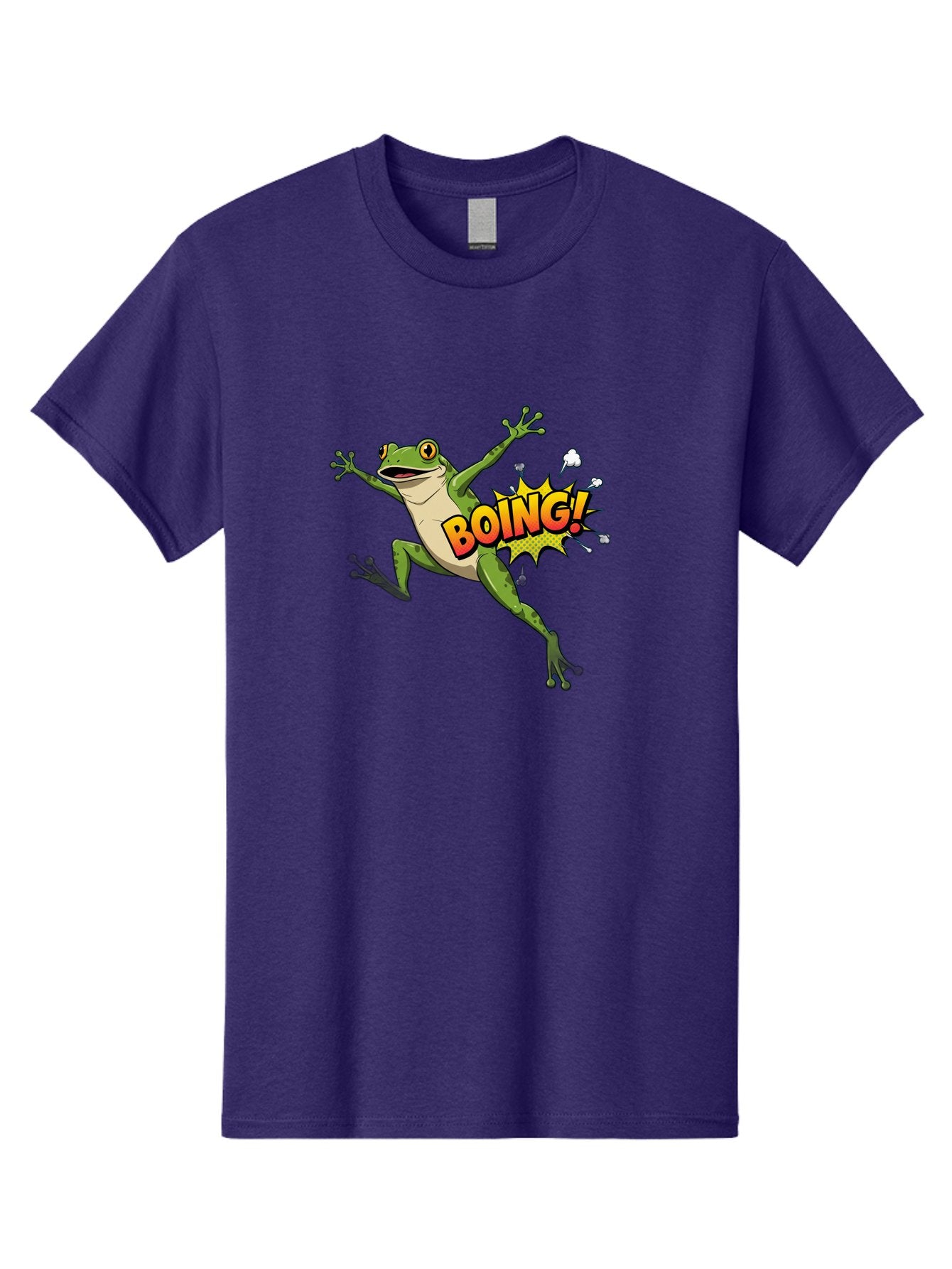 Boing-Frog Men'S Graphic Tee, 100% Cotton, Comfortable Casual Summer Wear, Machine Washable, Cartoon Frog Jumping, Comedic Relief, Humorous Illustration, Action Comic Style, Funny Amphibian, Playful Graphics, Boing! Text Effect, Dynamic Pose Bab692