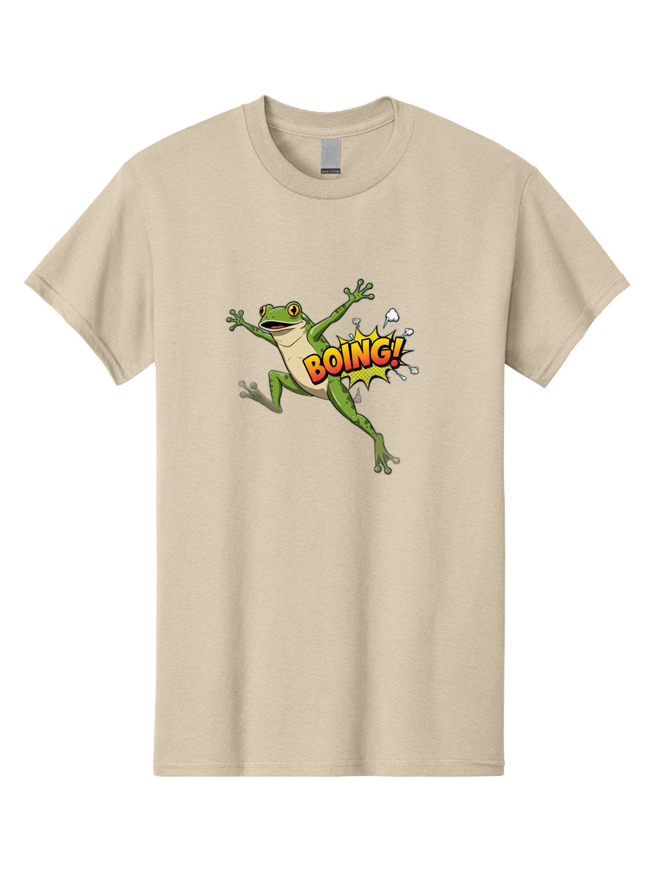 Boing-Frog Men'S Graphic Tee, 100% Cotton, Comfortable Casual Summer Wear, Machine Washable, Cartoon Frog Jumping, Comedic Relief, Humorous Illustration, Action Comic Style, Funny Amphibian, Playful Graphics, Boing! Text Effect, Dynamic Pose Bab692