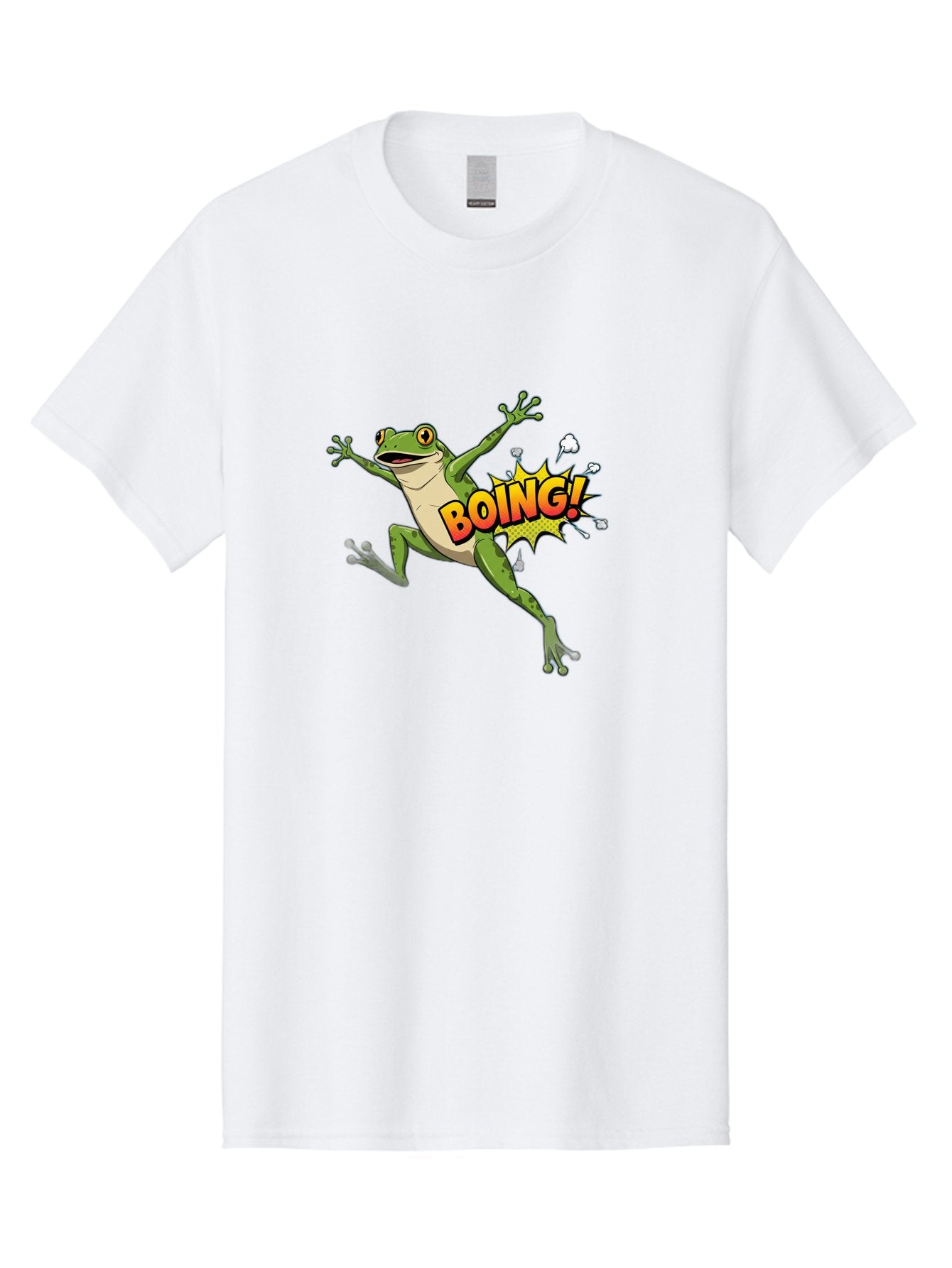 Boing-Frog Men'S Graphic Tee, 100% Cotton, Comfortable Casual Summer Wear, Machine Washable, Cartoon Frog Jumping, Comedic Relief, Humorous Illustration, Action Comic Style, Funny Amphibian, Playful Graphics, Boing! Text Effect, Dynamic Pose Bab692 13