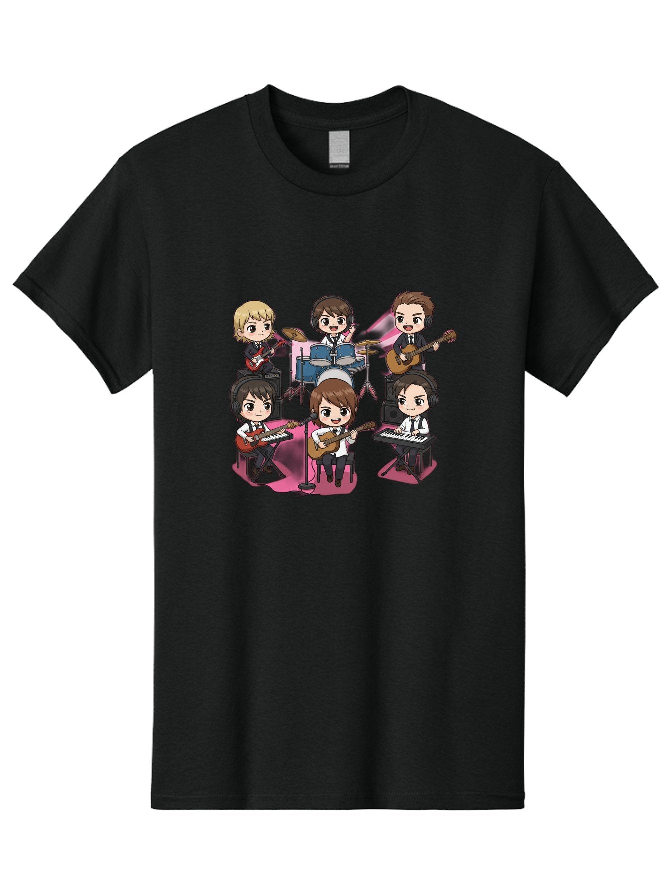 Bts-Band Men'S Graphic Tee, 100% Cotton, Comfortable Casual Summer Wear, Machine Washable, Cartoon Band, Beatles Style, Musical Instruments, Guitar Players, Drummer, Keyboardist, Chibi Art, Pop Culture, Music Icons, Nostalgic Feel, Bab695 10