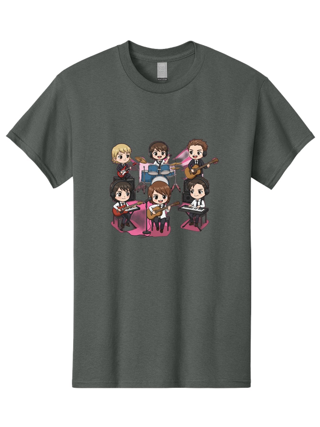 Bts-Band Men'S Graphic Tee, 100% Cotton, Comfortable Casual Summer Wear, Machine Washable, Cartoon Band, Beatles Style, Musical Instruments, Guitar Players, Drummer, Keyboardist, Chibi Art, Pop Culture, Music Icons, Nostalgic Feel, Bab695