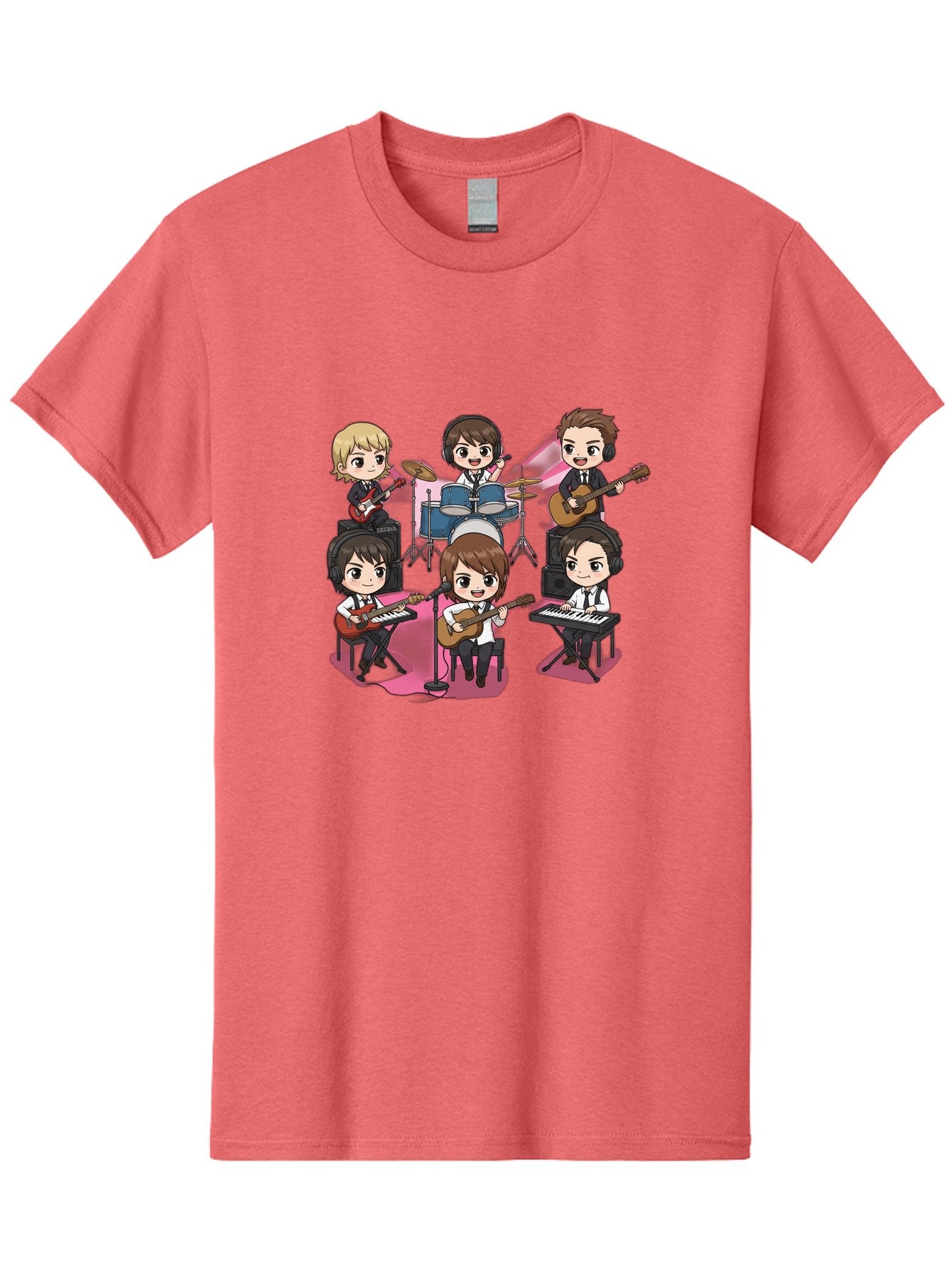 Bts-Band Men'S Graphic Tee, 100% Cotton, Comfortable Casual Summer Wear, Machine Washable, Cartoon Band, Beatles Style, Musical Instruments, Guitar Players, Drummer, Keyboardist, Chibi Art, Pop Culture, Music Icons, Nostalgic Feel, Bab695