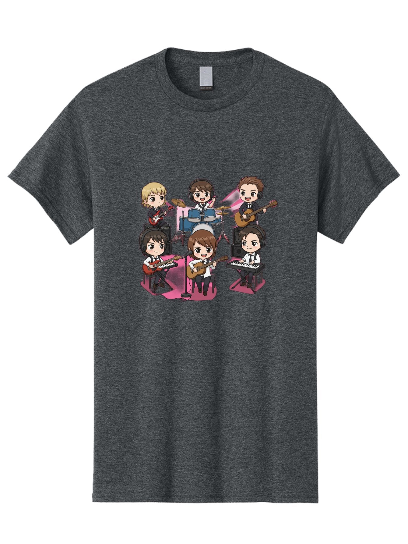 Bts-Band Men'S Graphic Tee, 100% Cotton, Comfortable Casual Summer Wear, Machine Washable, Cartoon Band, Beatles Style, Musical Instruments, Guitar Players, Drummer, Keyboardist, Chibi Art, Pop Culture, Music Icons, Nostalgic Feel, Bab695 13
