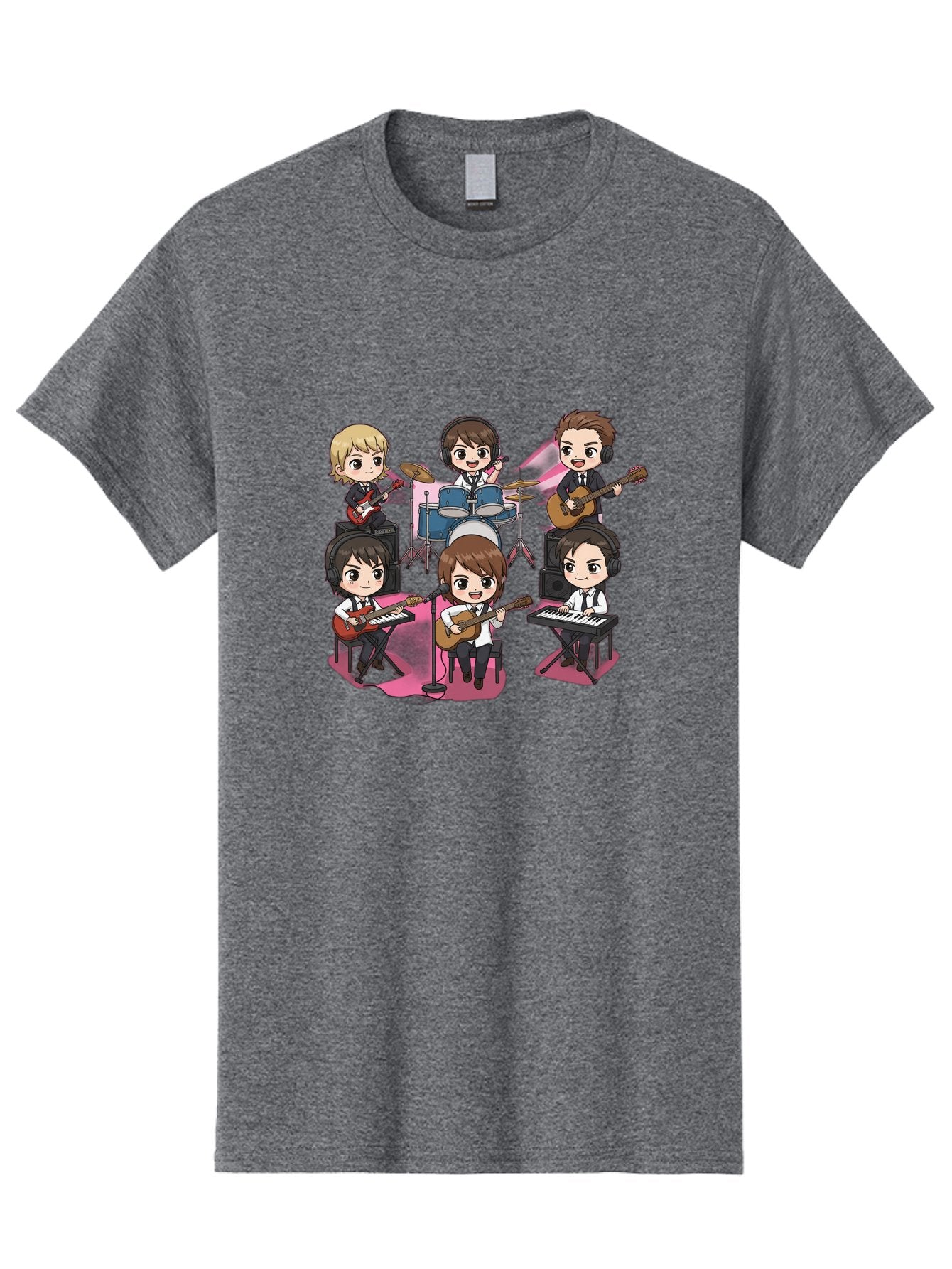 Bts-Band Men'S Graphic Tee, 100% Cotton, Comfortable Casual Summer Wear, Machine Washable, Cartoon Band, Beatles Style, Musical Instruments, Guitar Players, Drummer, Keyboardist, Chibi Art, Pop Culture, Music Icons, Nostalgic Feel, Bab695 4