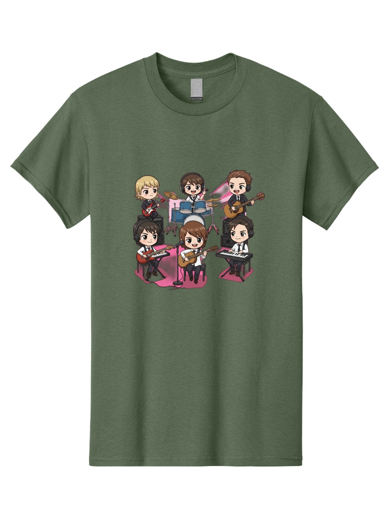 Bts-Band Men'S Graphic Tee, 100% Cotton, Comfortable Casual Summer Wear, Machine Washable, Cartoon Band, Beatles Style, Musical Instruments, Guitar Players, Drummer, Keyboardist, Chibi Art, Pop Culture, Music Icons, Nostalgic Feel, Bab695 5