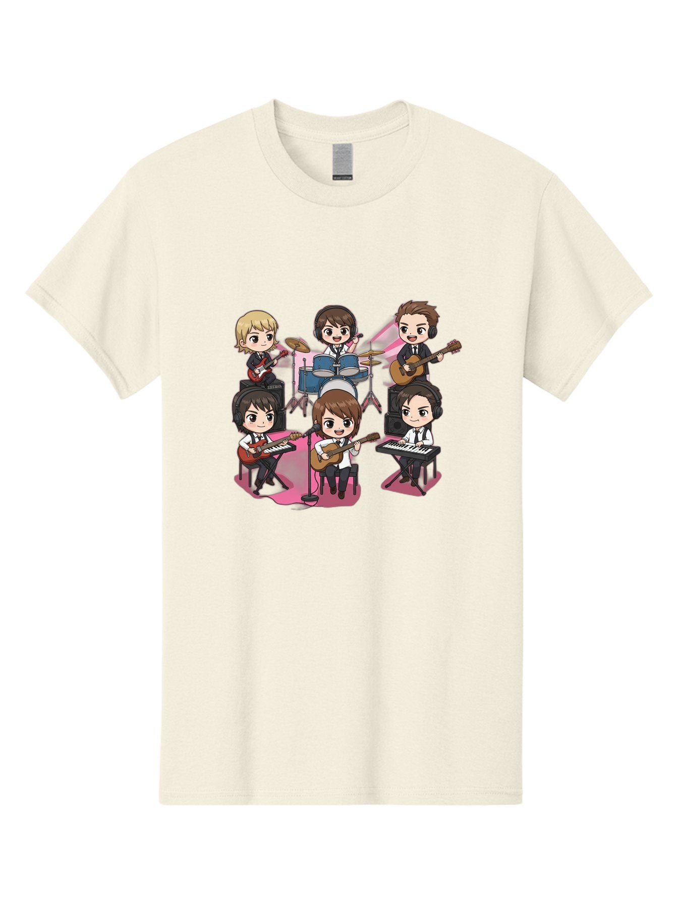 Bts-Band Men'S Graphic Tee, 100% Cotton, Comfortable Casual Summer Wear, Machine Washable, Cartoon Band, Beatles Style, Musical Instruments, Guitar Players, Drummer, Keyboardist, Chibi Art, Pop Culture, Music Icons, Nostalgic Feel, Bab695 7