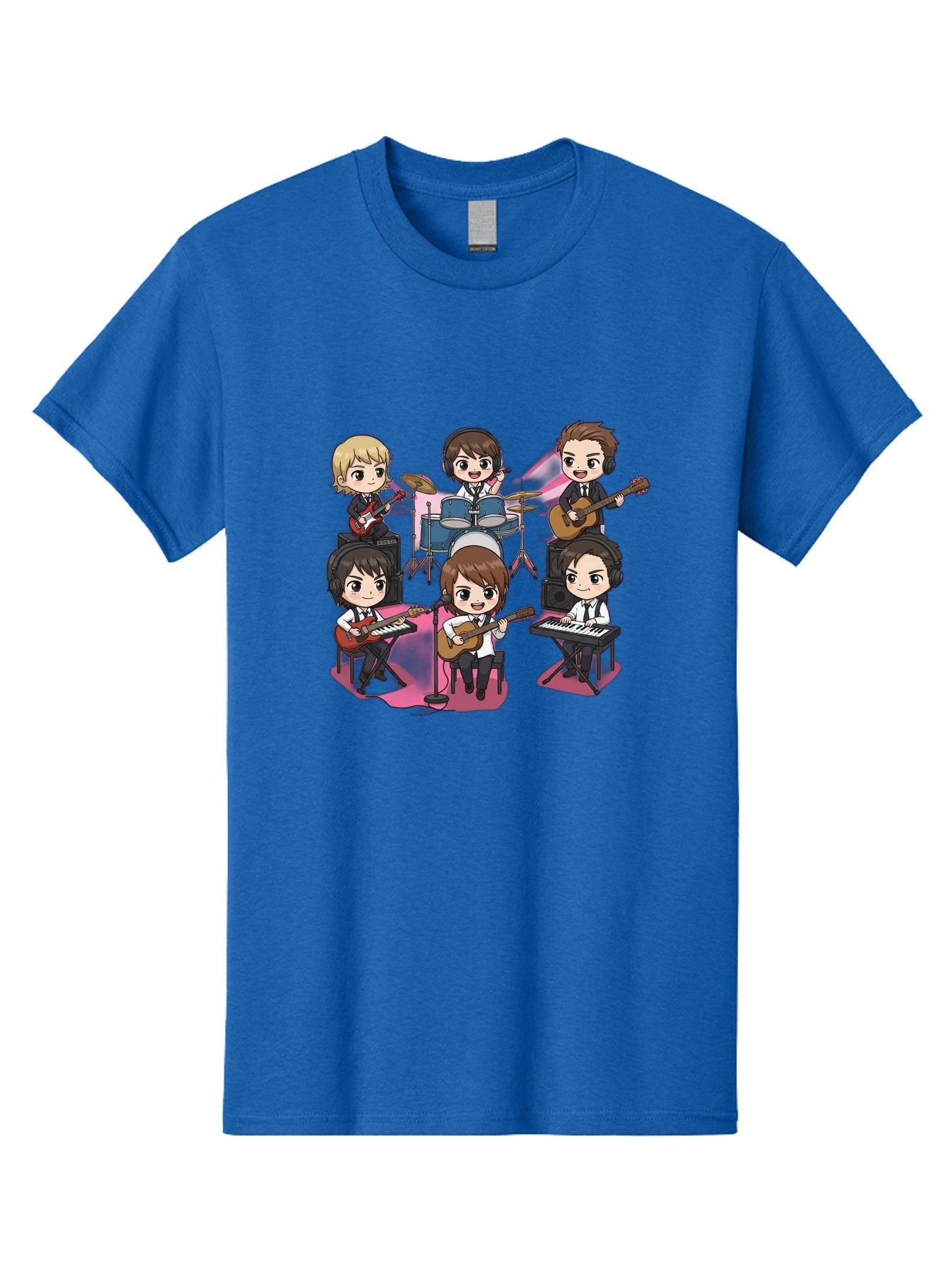 Bts-Band Men'S Graphic Tee, 100% Cotton, Comfortable Casual Summer Wear, Machine Washable, Cartoon Band, Beatles Style, Musical Instruments, Guitar Players, Drummer, Keyboardist, Chibi Art, Pop Culture, Music Icons, Nostalgic Feel, Bab695 11