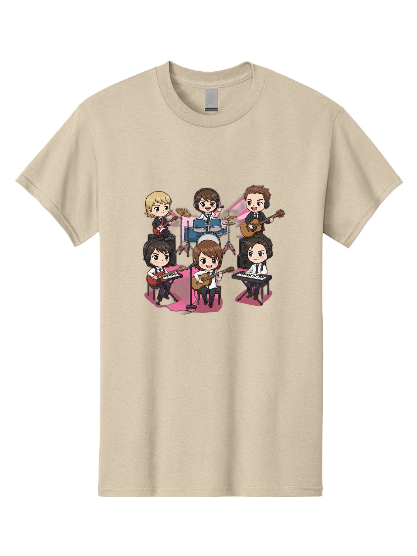 Bts-Band Men'S Graphic Tee, 100% Cotton, Comfortable Casual Summer Wear, Machine Washable, Cartoon Band, Beatles Style, Musical Instruments, Guitar Players, Drummer, Keyboardist, Chibi Art, Pop Culture, Music Icons, Nostalgic Feel, Bab695 12