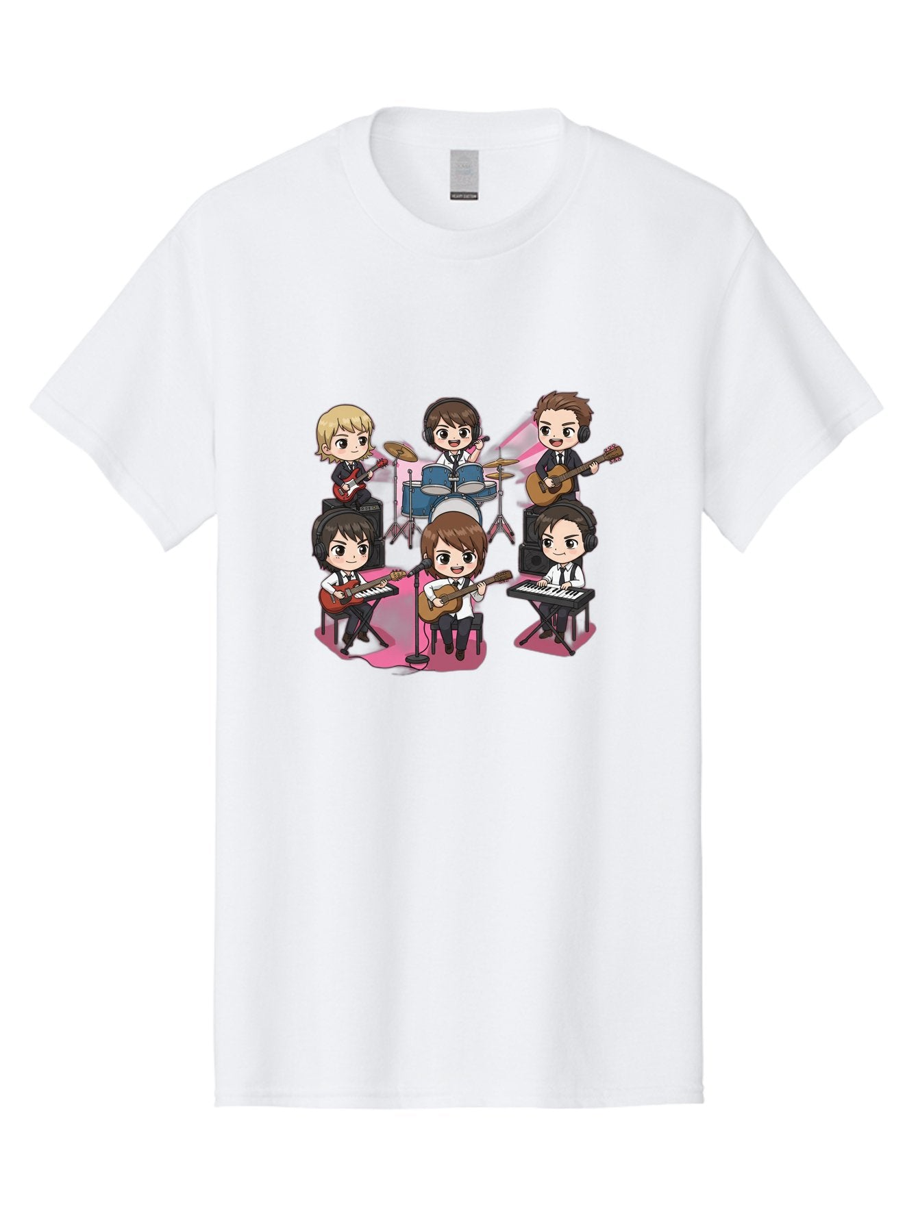 Bts-Band Men'S Graphic Tee, 100% Cotton, Comfortable Casual Summer Wear, Machine Washable, Cartoon Band, Beatles Style, Musical Instruments, Guitar Players, Drummer, Keyboardist, Chibi Art, Pop Culture, Music Icons, Nostalgic Feel, Bab695 9