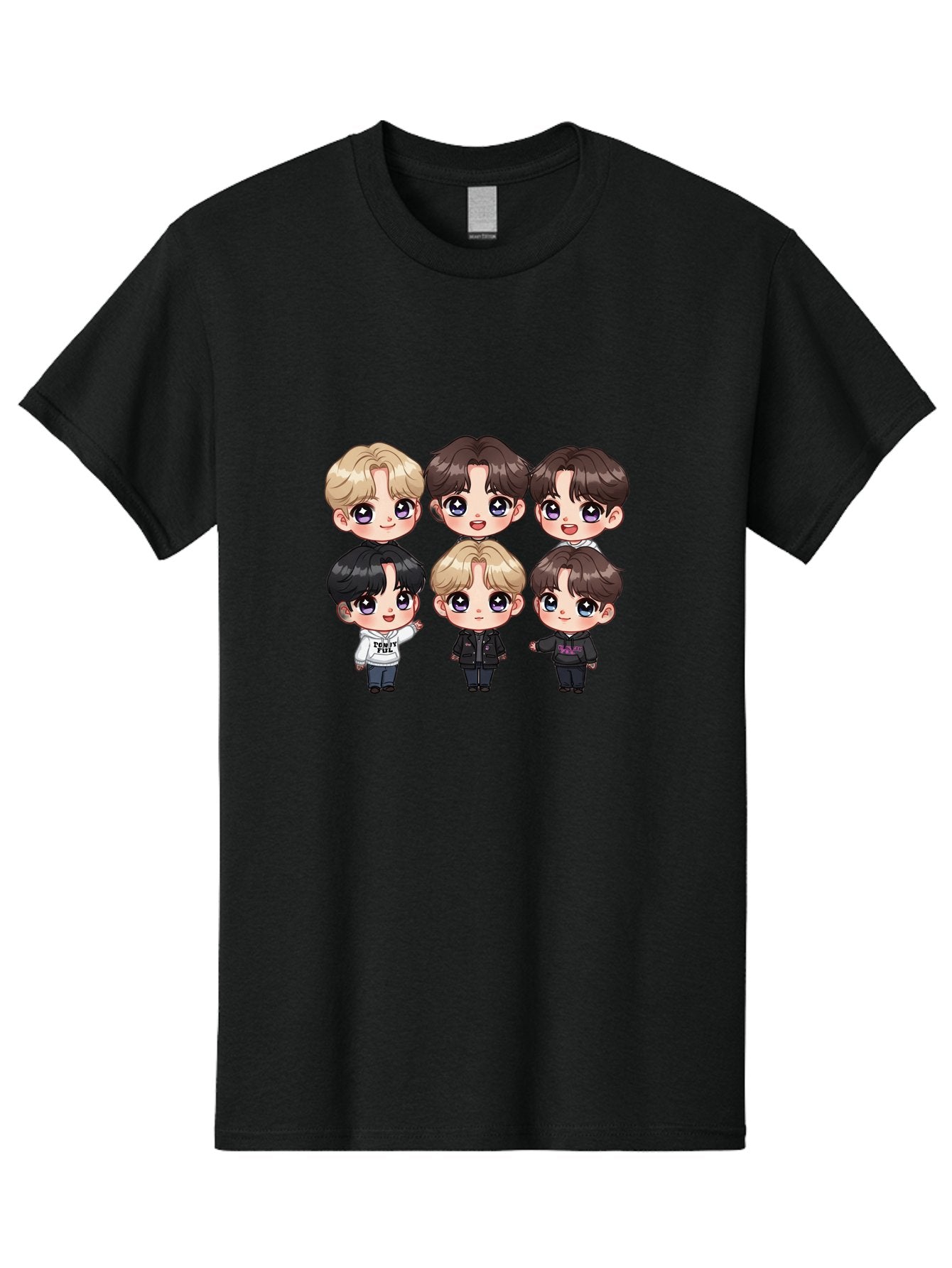 Bts-Cartoon-Characters Men'S Graphic Tee, 100% Cotton, Comfortable Casual Summer Wear, Machine Washable, K-Pop Chibi Characters, Cartoon Illustration, Bts Members, Chibi Art, Manga Style, Cartoon Characters, K-Pop Fans, Digital Art, Bab696 6
