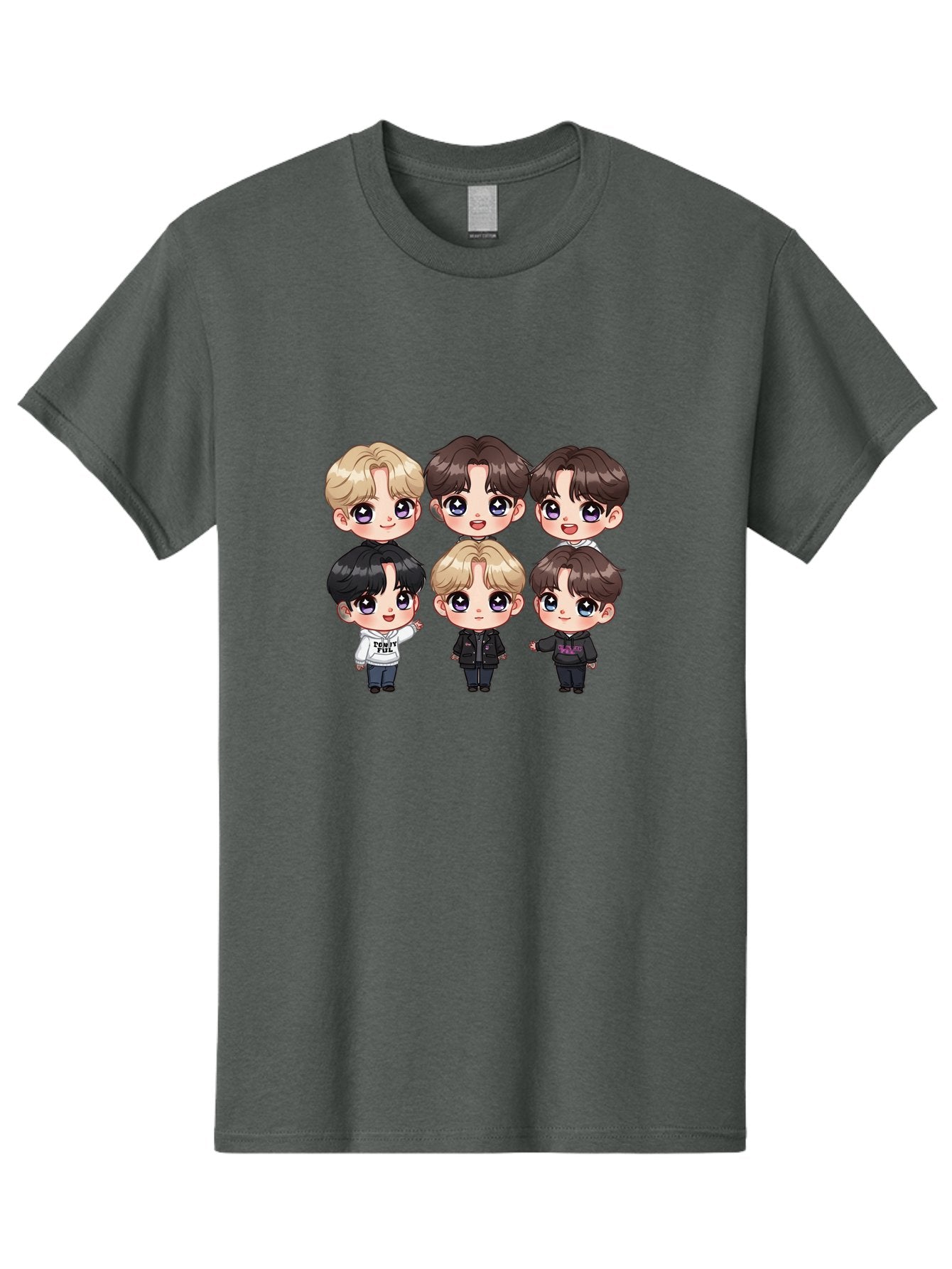 Bts-Cartoon-Characters Men'S Graphic Tee, 100% Cotton, Comfortable Casual Summer Wear, Machine Washable, K-Pop Chibi Characters, Cartoon Illustration, Bts Members, Chibi Art, Manga Style, Cartoon Characters, K-Pop Fans, Digital Art, Bab696 12