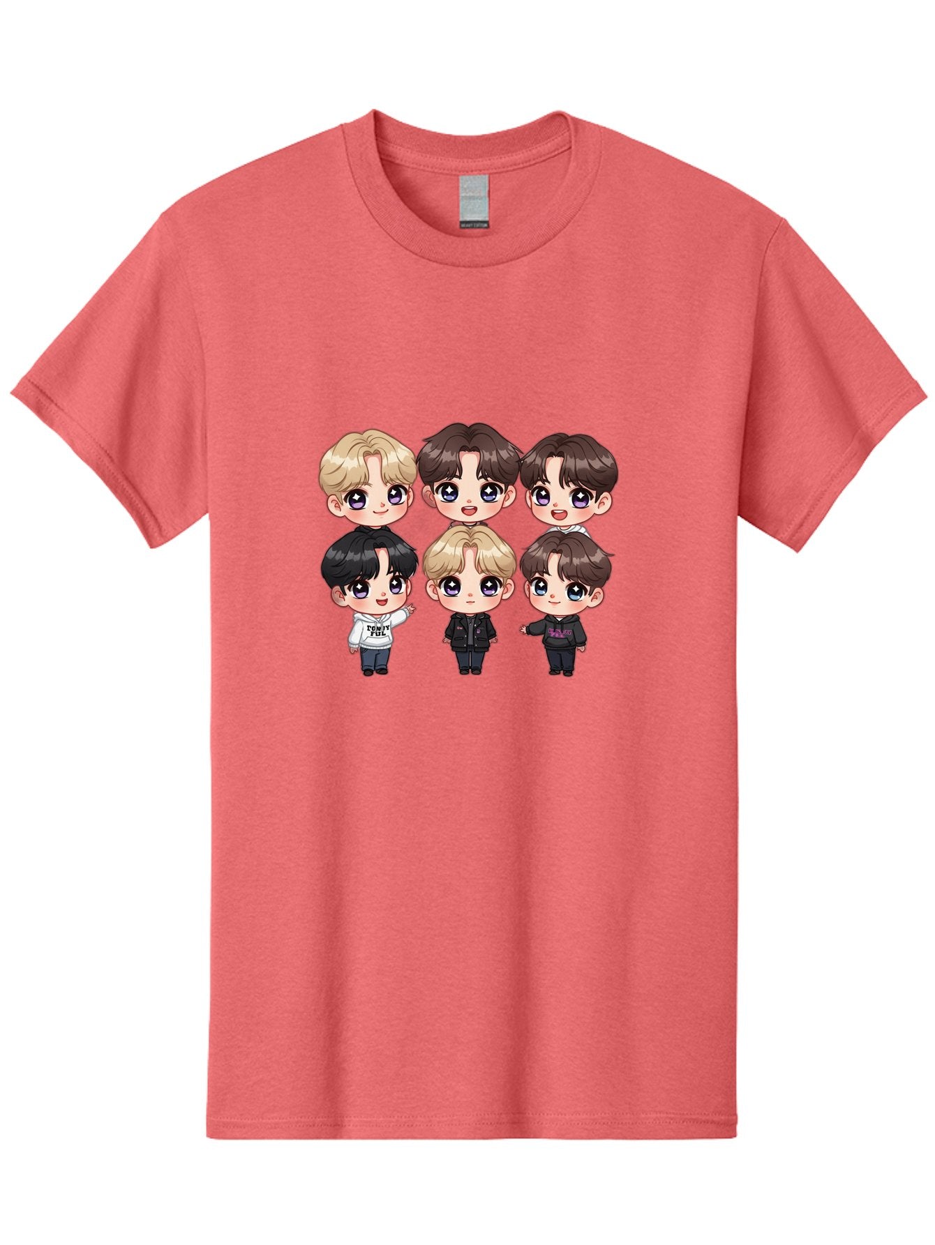 Bts-Cartoon-Characters Men'S Graphic Tee, 100% Cotton, Comfortable Casual Summer Wear, Machine Washable, K-Pop Chibi Characters, Cartoon Illustration, Bts Members, Chibi Art, Manga Style, Cartoon Characters, K-Pop Fans, Digital Art, Bab696 11