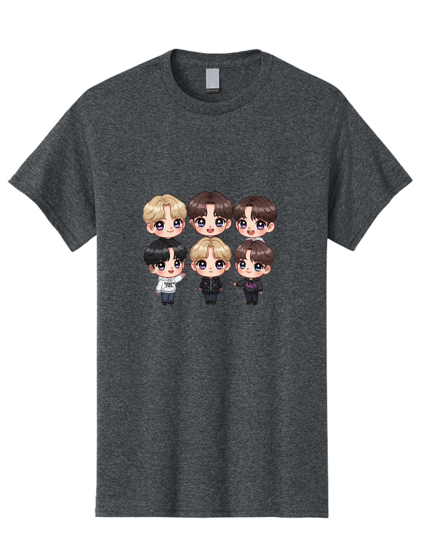 Bts-Cartoon-Characters Men'S Graphic Tee, 100% Cotton, Comfortable Casual Summer Wear, Machine Washable, K-Pop Chibi Characters, Cartoon Illustration, Bts Members, Chibi Art, Manga Style, Cartoon Characters, K-Pop Fans, Digital Art, Bab696 5