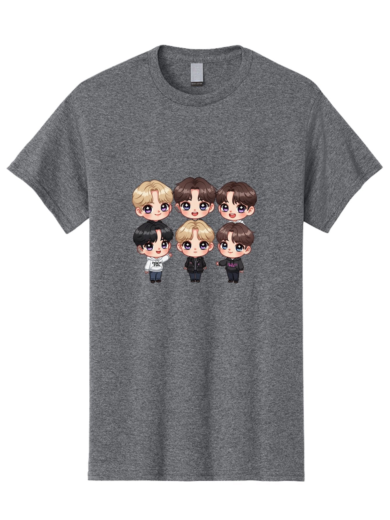 Bts-Cartoon-Characters Men'S Graphic Tee, 100% Cotton, Comfortable Casual Summer Wear, Machine Washable, K-Pop Chibi Characters, Cartoon Illustration, Bts Members, Chibi Art, Manga Style, Cartoon Characters, K-Pop Fans, Digital Art, Bab696 9
