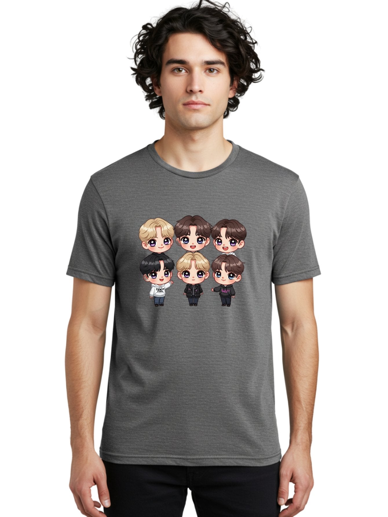 Bts-Cartoon-Characters Men'S Graphic Tee, 100% Cotton, Comfortable Casual Summer Wear, Machine Washable, K-Pop Chibi Characters, Cartoon Illustration, Bts Members, Chibi Art, Manga Style, Cartoon Characters, K-Pop Fans, Digital Art, Bab696 26
