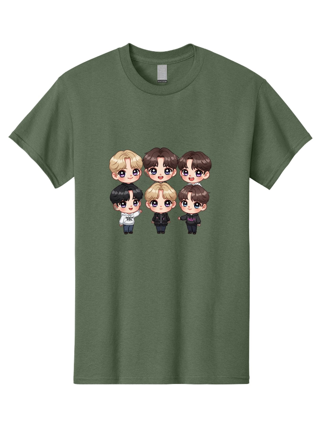 Bts-Cartoon-Characters Men'S Graphic Tee, 100% Cotton, Comfortable Casual Summer Wear, Machine Washable, K-Pop Chibi Characters, Cartoon Illustration, Bts Members, Chibi Art, Manga Style, Cartoon Characters, K-Pop Fans, Digital Art, Bab696 10