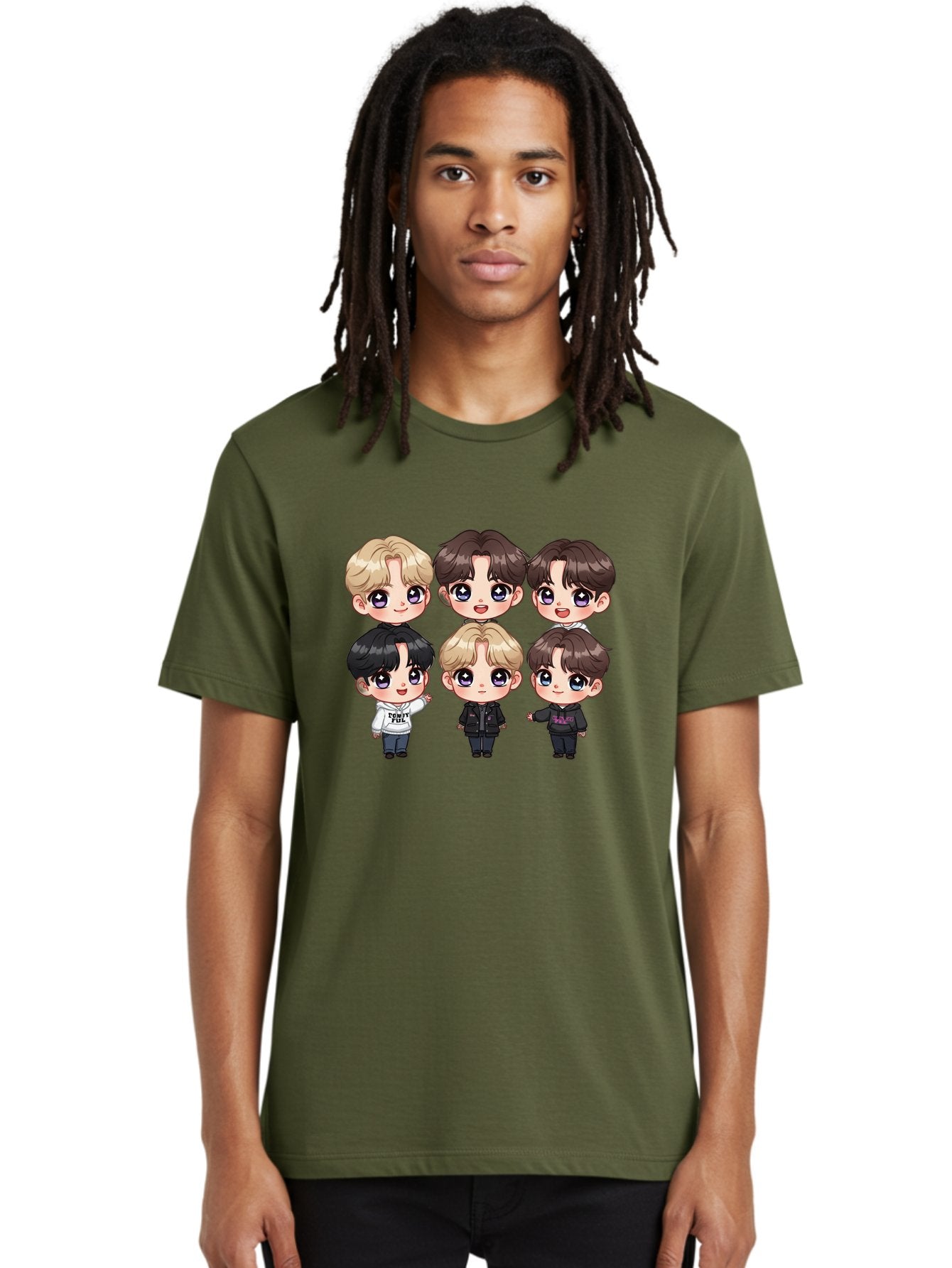 Bts-Cartoon-Characters Men'S Graphic Tee, 100% Cotton, Comfortable Casual Summer Wear, Machine Washable, K-Pop Chibi Characters, Cartoon Illustration, Bts Members, Chibi Art, Manga Style, Cartoon Characters, K-Pop Fans, Digital Art, Bab696 17