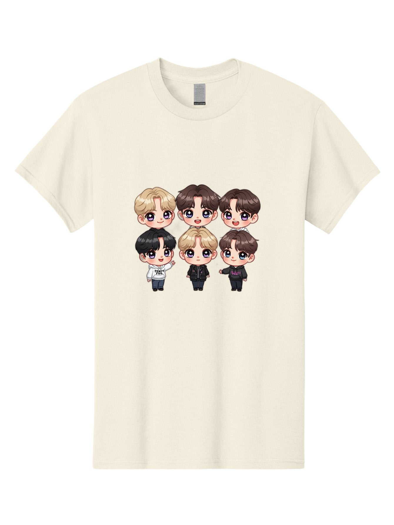 Bts-Cartoon-Characters Men'S Graphic Tee, 100% Cotton, Comfortable Casual Summer Wear, Machine Washable, K-Pop Chibi Characters, Cartoon Illustration, Bts Members, Chibi Art, Manga Style, Cartoon Characters, K-Pop Fans, Digital Art, Bab696 3