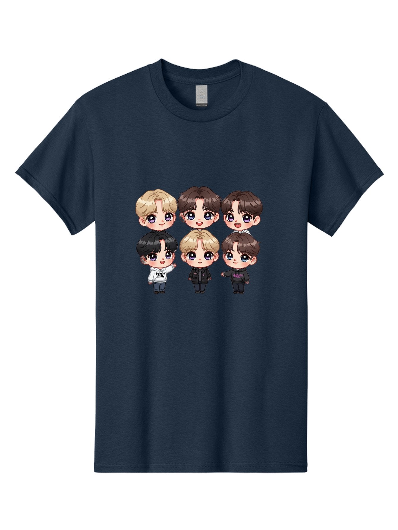 Bts-Cartoon-Characters Men'S Graphic Tee, 100% Cotton, Comfortable Casual Summer Wear, Machine Washable, K-Pop Chibi Characters, Cartoon Illustration, Bts Members, Chibi Art, Manga Style, Cartoon Characters, K-Pop Fans, Digital Art, Bab696 8