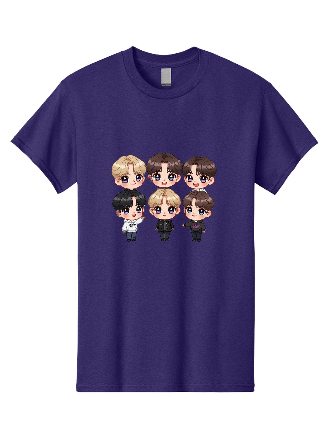 Bts-Cartoon-Characters Men'S Graphic Tee, 100% Cotton, Comfortable Casual Summer Wear, Machine Washable, K-Pop Chibi Characters, Cartoon Illustration, Bts Members, Chibi Art, Manga Style, Cartoon Characters, K-Pop Fans, Digital Art, Bab696