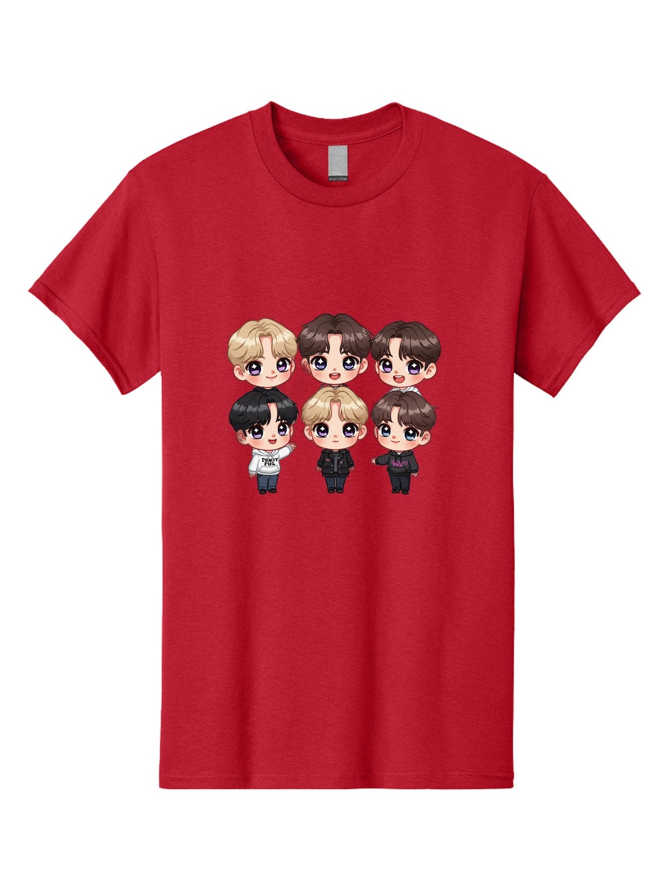 Bts-Cartoon-Characters Men'S Graphic Tee, 100% Cotton, Comfortable Casual Summer Wear, Machine Washable, K-Pop Chibi Characters, Cartoon Illustration, Bts Members, Chibi Art, Manga Style, Cartoon Characters, K-Pop Fans, Digital Art, Bab696 4