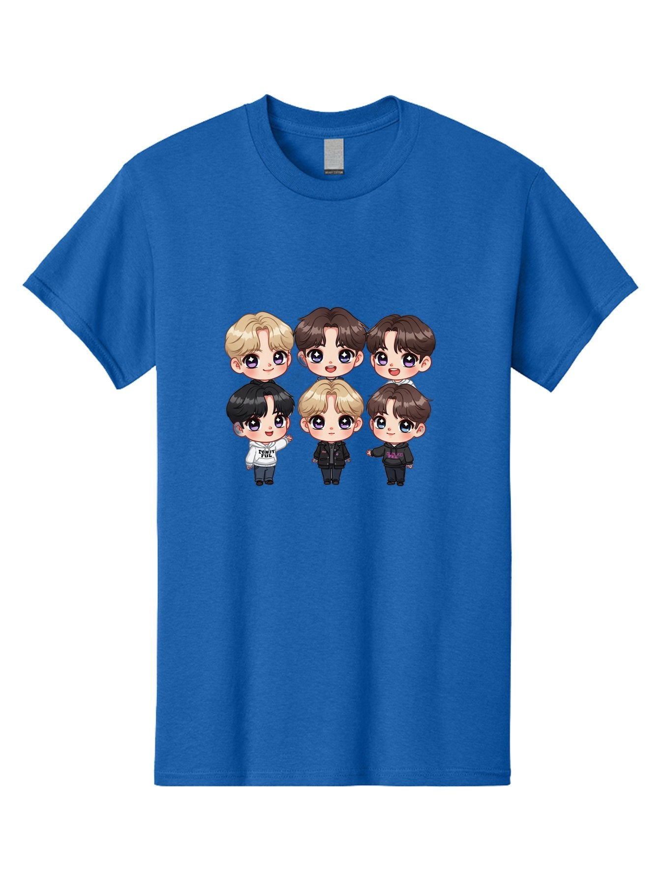 Bts-Cartoon-Characters Men'S Graphic Tee, 100% Cotton, Comfortable Casual Summer Wear, Machine Washable, K-Pop Chibi Characters, Cartoon Illustration, Bts Members, Chibi Art, Manga Style, Cartoon Characters, K-Pop Fans, Digital Art, Bab696 7