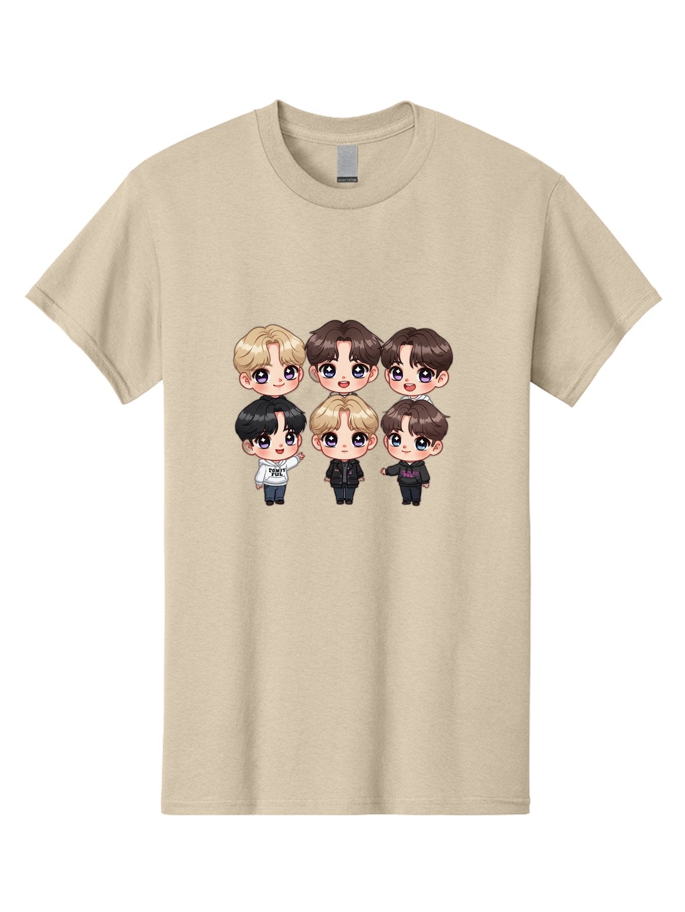 Bts-Cartoon-Characters Men'S Graphic Tee, 100% Cotton, Comfortable Casual Summer Wear, Machine Washable, K-Pop Chibi Characters, Cartoon Illustration, Bts Members, Chibi Art, Manga Style, Cartoon Characters, K-Pop Fans, Digital Art, Bab696
