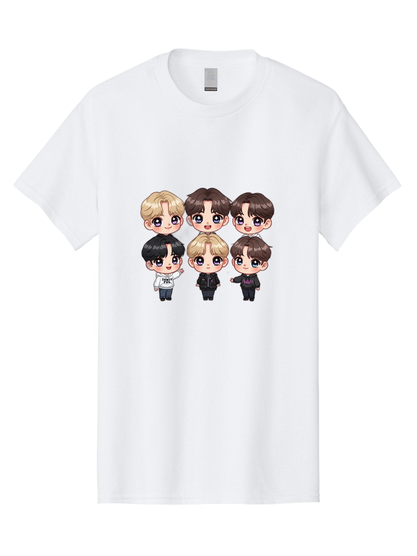 Bts-Cartoon-Characters Men'S Graphic Tee, 100% Cotton, Comfortable Casual Summer Wear, Machine Washable, K-Pop Chibi Characters, Cartoon Illustration, Bts Members, Chibi Art, Manga Style, Cartoon Characters, K-Pop Fans, Digital Art, Bab696 13