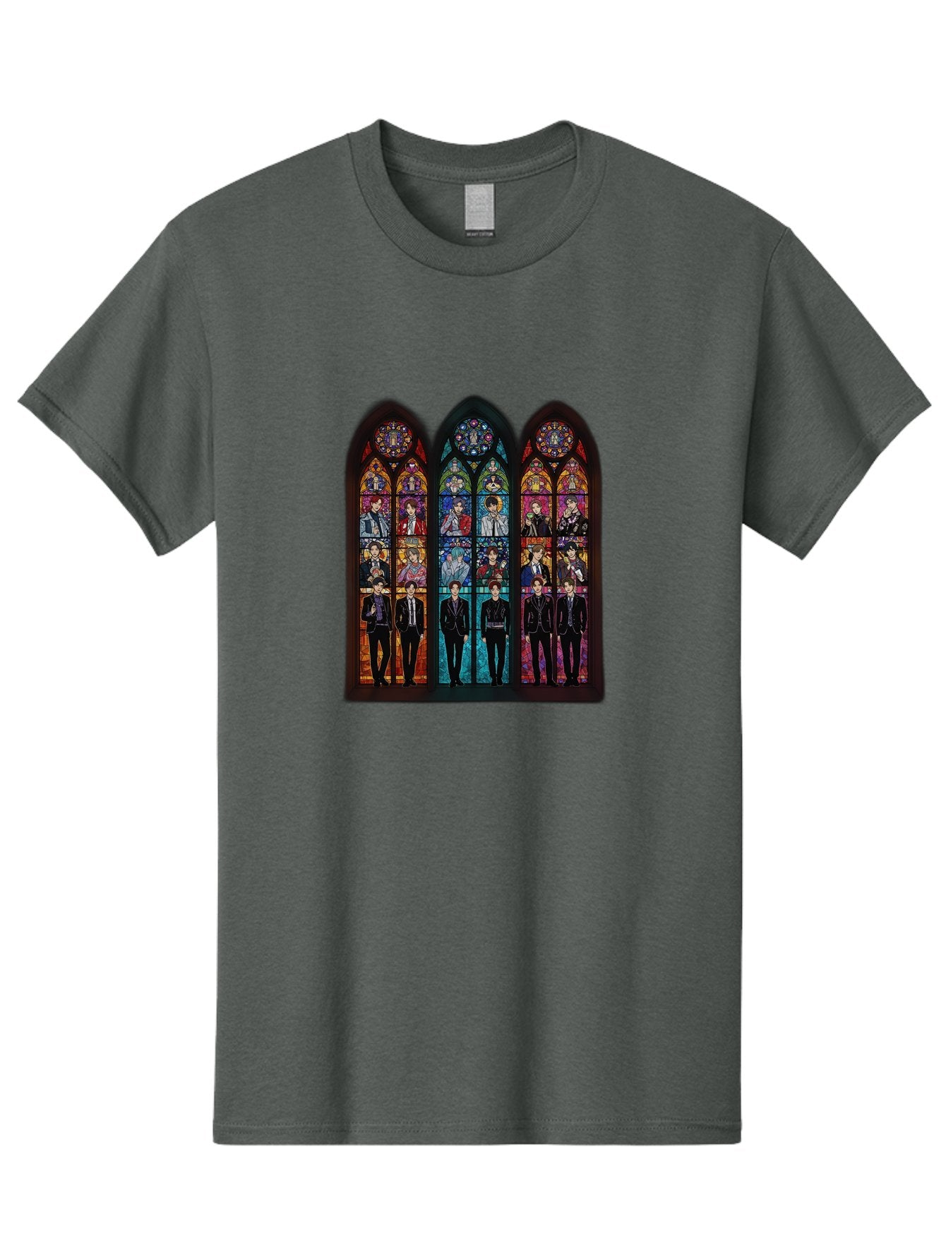 Bts-Stained-Glass Men'S Graphic Tee, 100% Cotton, Comfortable Casual Summer Wear, Machine Washable, Bts Members In Stained Glass, Vibrant Colors, Gothic Architecture, Religious Art, K-Pop, Boy Band, Stained Glass Window, Colorful Illustration, Bab698 13