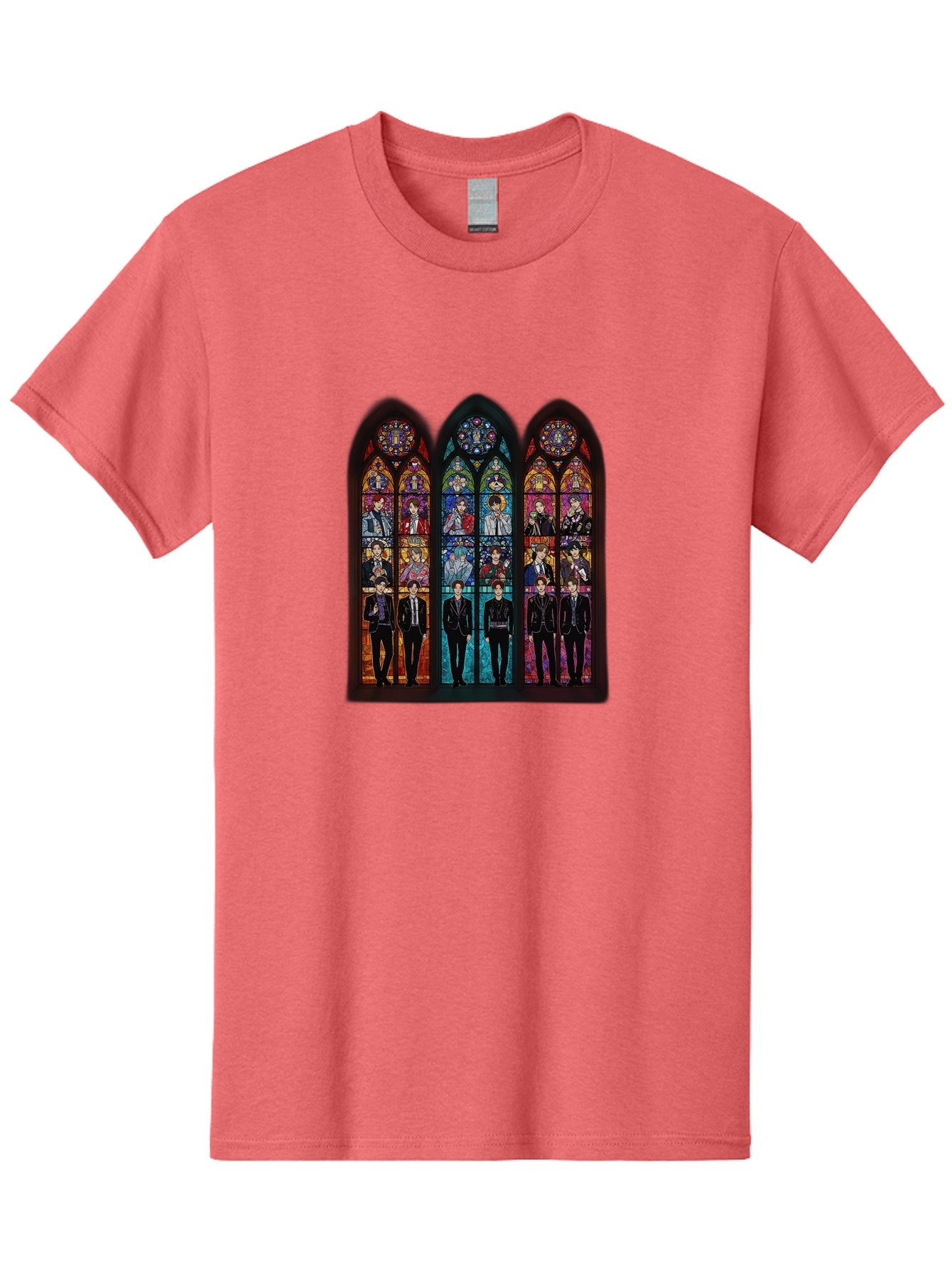 Bts-Stained-Glass Men'S Graphic Tee, 100% Cotton, Comfortable Casual Summer Wear, Machine Washable, Bts Members In Stained Glass, Vibrant Colors, Gothic Architecture, Religious Art, K-Pop, Boy Band, Stained Glass Window, Colorful Illustration, Bab698 15