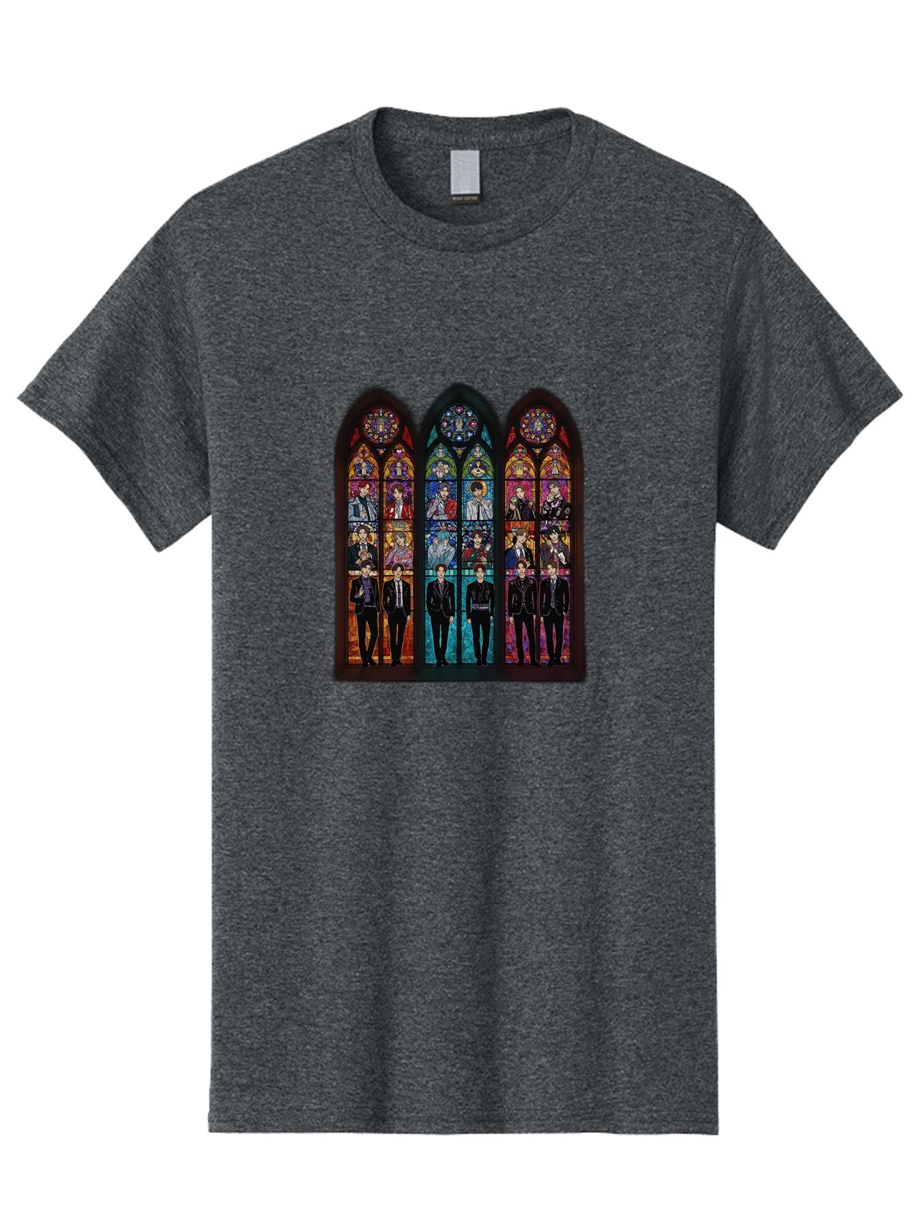 Bts-Stained-Glass Men'S Graphic Tee, 100% Cotton, Comfortable Casual Summer Wear, Machine Washable, Bts Members In Stained Glass, Vibrant Colors, Gothic Architecture, Religious Art, K-Pop, Boy Band, Stained Glass Window, Colorful Illustration, Bab698 7