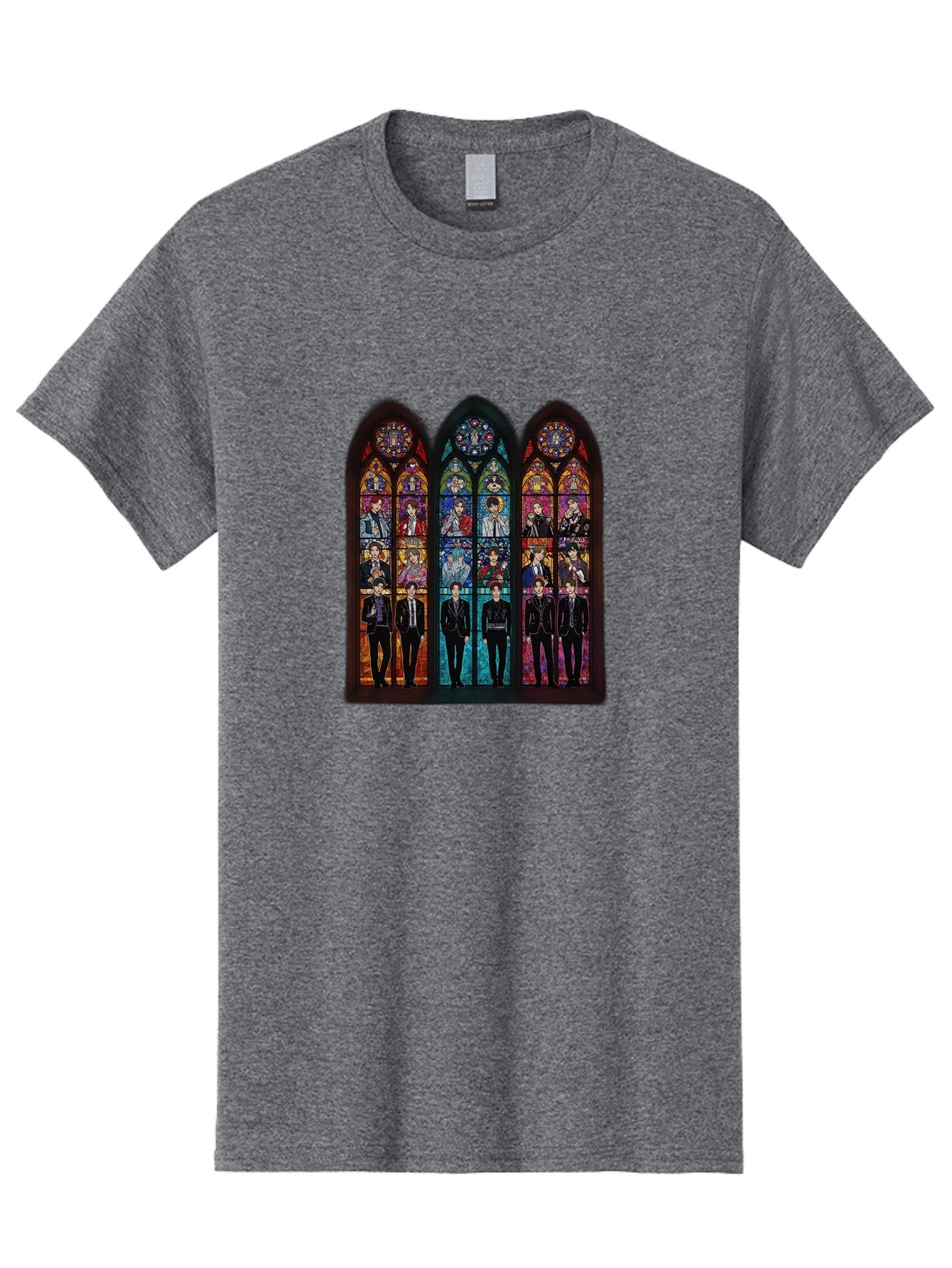 Bts-Stained-Glass Men'S Graphic Tee, 100% Cotton, Comfortable Casual Summer Wear, Machine Washable, Bts Members In Stained Glass, Vibrant Colors, Gothic Architecture, Religious Art, K-Pop, Boy Band, Stained Glass Window, Colorful Illustration, Bab698 12