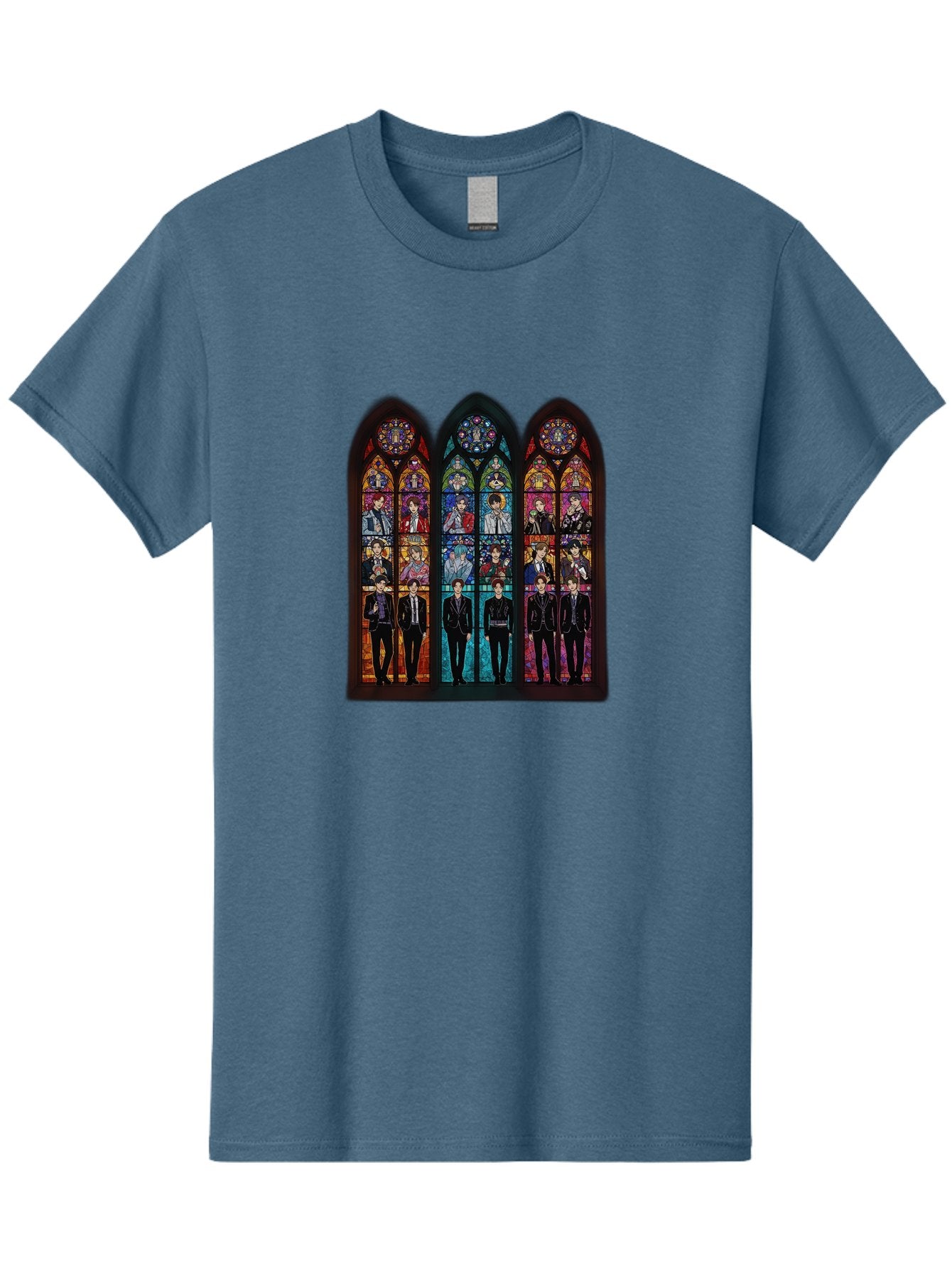 Bts-Stained-Glass Men'S Graphic Tee, 100% Cotton, Comfortable Casual Summer Wear, Machine Washable, Bts Members In Stained Glass, Vibrant Colors, Gothic Architecture, Religious Art, K-Pop, Boy Band, Stained Glass Window, Colorful Illustration, Bab698 9