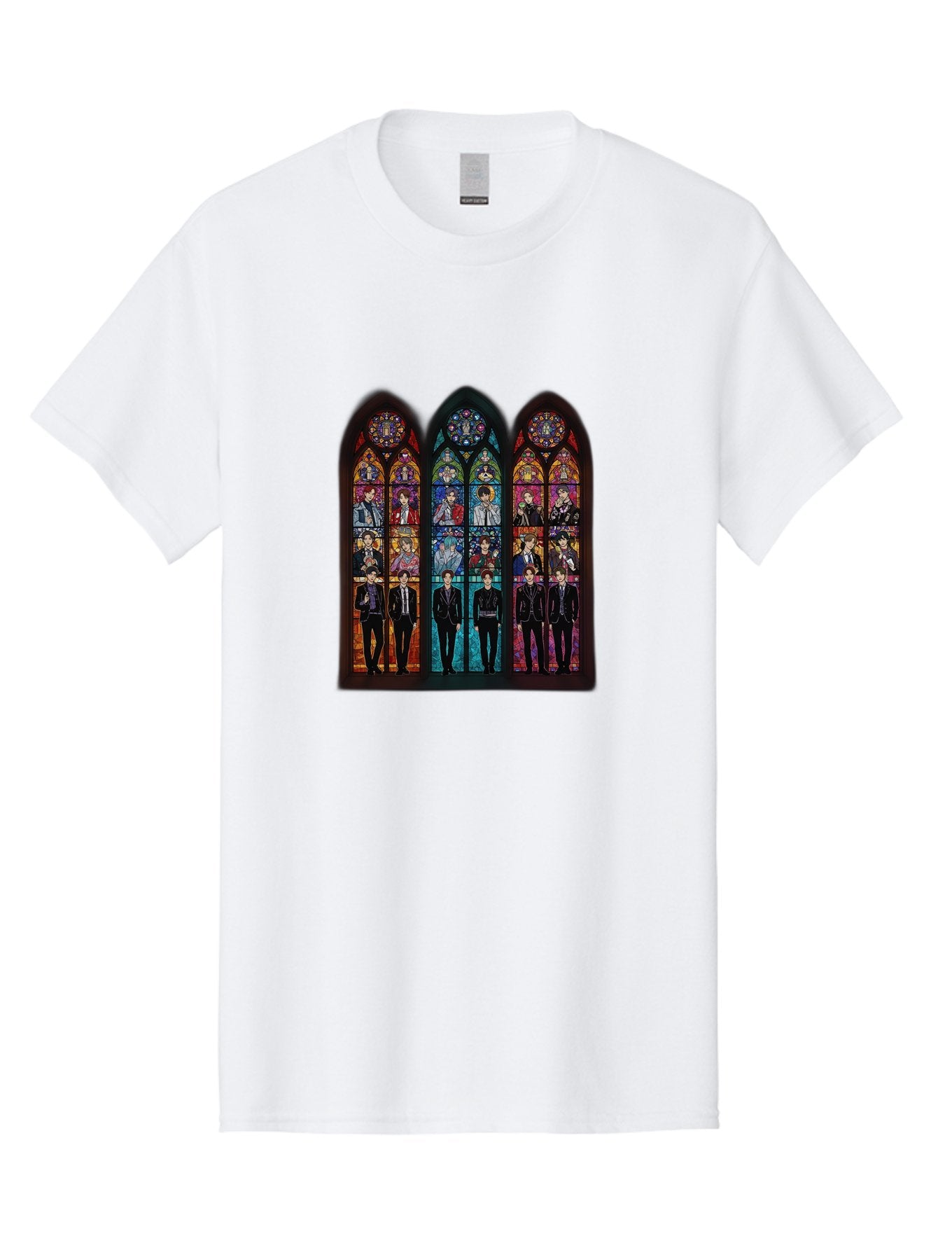Bts-Stained-Glass Men'S Graphic Tee, 100% Cotton, Comfortable Casual Summer Wear, Machine Washable, Bts Members In Stained Glass, Vibrant Colors, Gothic Architecture, Religious Art, K-Pop, Boy Band, Stained Glass Window, Colorful Illustration, Bab698 3