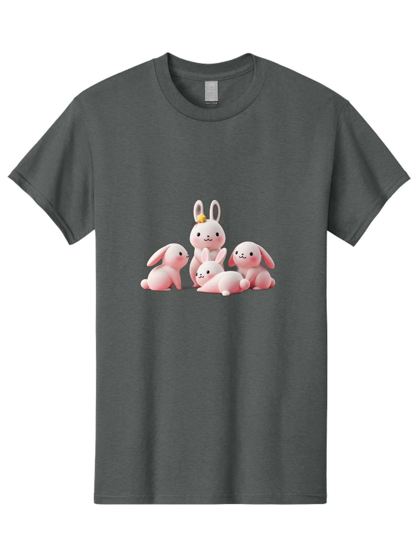 Bunnies Men'S Graphic Tee, 100% Cotton, Comfortable Casual Summer Wear, Machine Washable, Pink Bunnies, Cute Cartoon Rabbits, Adorable Creatures, Playful Animals, Smiling Faces, Rabbit Family, Pastel Colors, Easter Theme Bab699 3