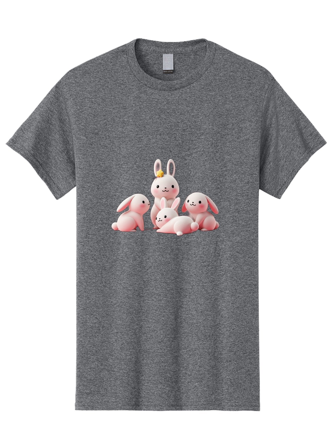 Bunnies Men'S Graphic Tee, 100% Cotton, Comfortable Casual Summer Wear, Machine Washable, Pink Bunnies, Cute Cartoon Rabbits, Adorable Creatures, Playful Animals, Smiling Faces, Rabbit Family, Pastel Colors, Easter Theme Bab699 4