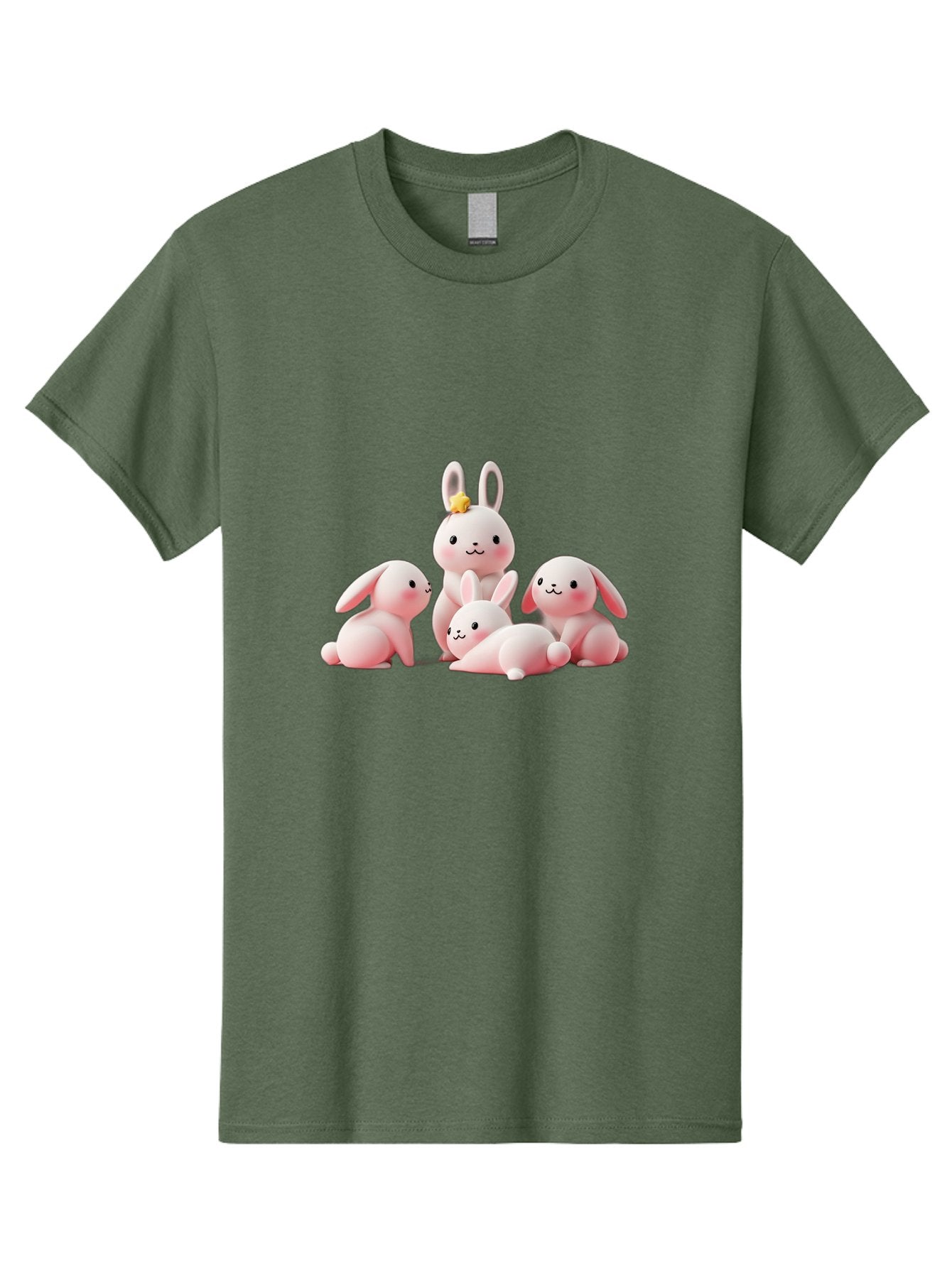 Bunnies Men'S Graphic Tee, 100% Cotton, Comfortable Casual Summer Wear, Machine Washable, Pink Bunnies, Cute Cartoon Rabbits, Adorable Creatures, Playful Animals, Smiling Faces, Rabbit Family, Pastel Colors, Easter Theme Bab699