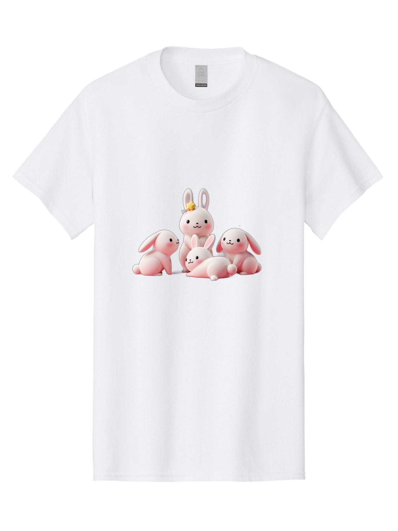 Bunnies Men'S Graphic Tee, 100% Cotton, Comfortable Casual Summer Wear, Machine Washable, Pink Bunnies, Cute Cartoon Rabbits, Adorable Creatures, Playful Animals, Smiling Faces, Rabbit Family, Pastel Colors, Easter Theme Bab699