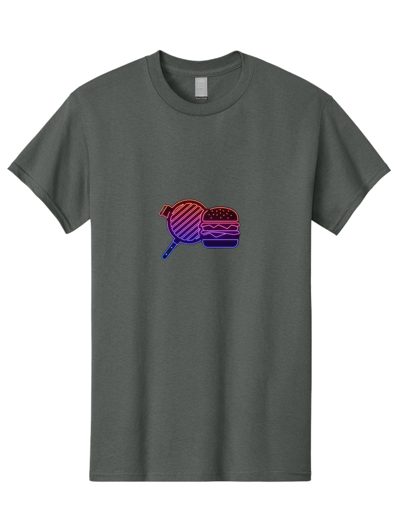 Burger-And-Spatula Men'S Graphic Tee, 100% Cotton, Comfortable Casual Summer Wear, Machine Washable, Hamburger, Grilled Food, Fast Food, Neon Sign, Purple Gradient, Burger Illustration, Cooking Utensil, Spatula Bab700 9